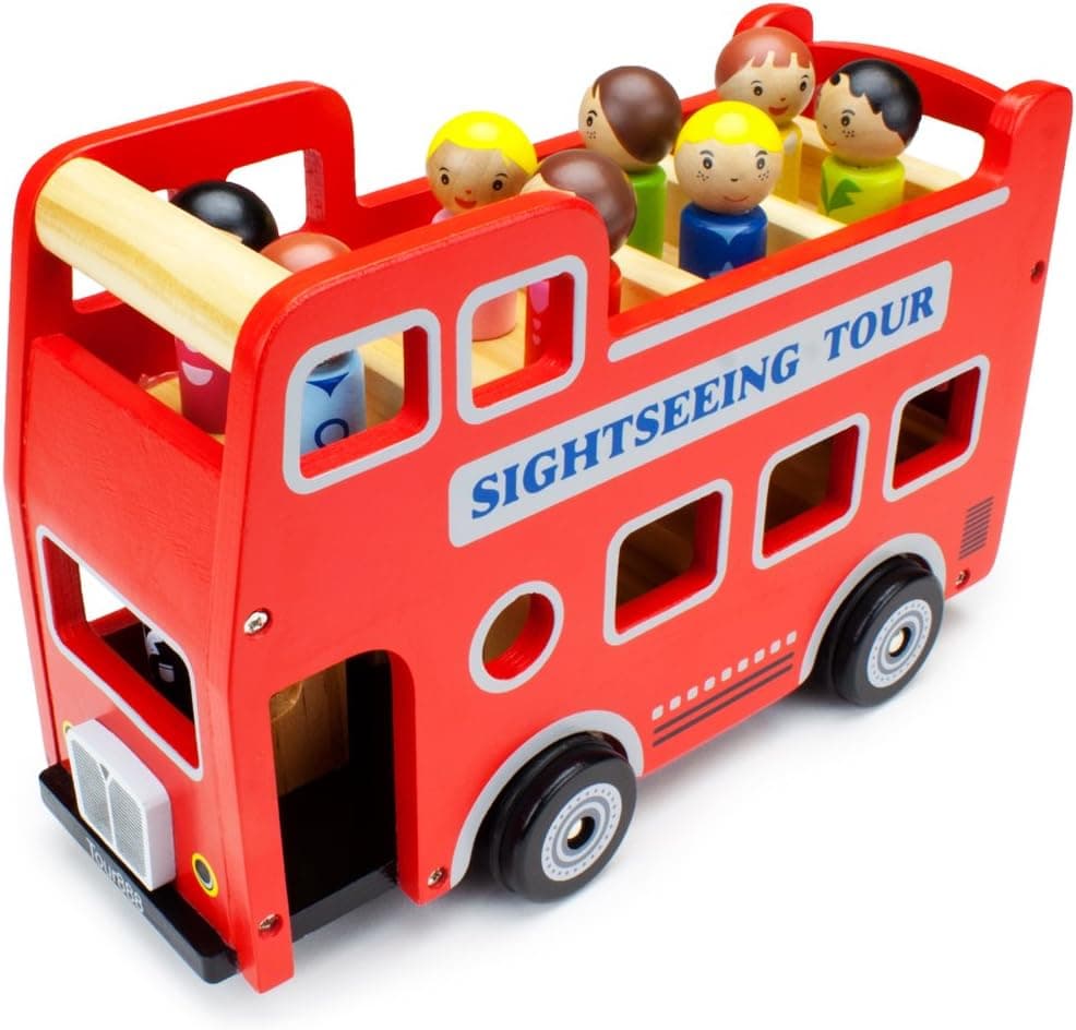 Imagination Generation Wooden Wheels Natural Beechwood Chunky Cars and Vehicles for Children +12 Months | Double Decker Bus