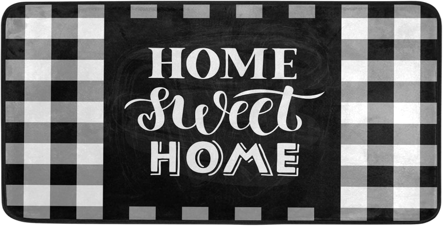 Buffalo Plaid Kitchen Rug Black and White Check Rugs Home Sweet Home Comfort Perfect Indoor or Outdoor Carpet for Front Porch,Farmhouse Home,Entryway Decor 39 x 20 Inch