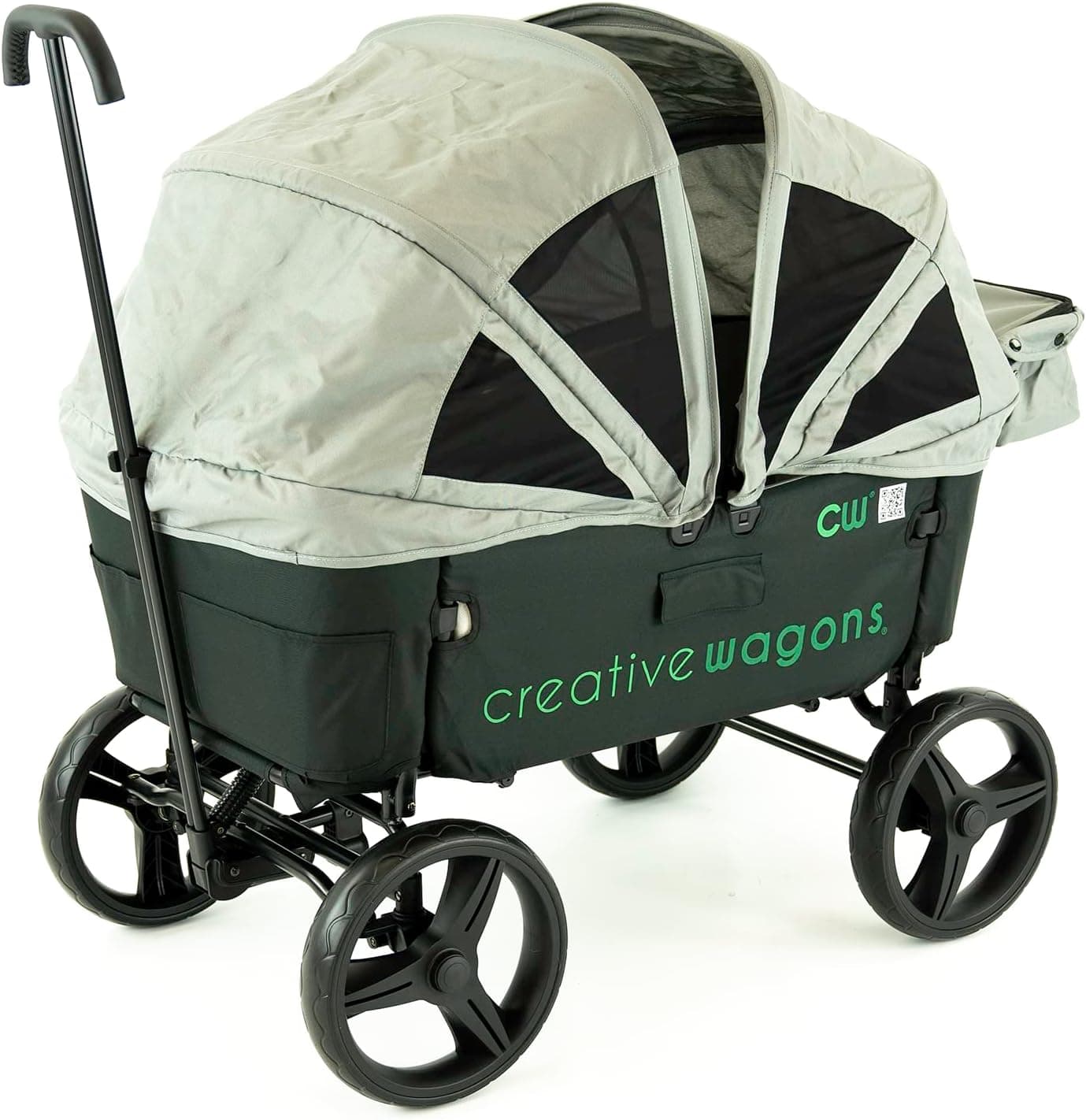 Creative Outdoor Wagon for Kids Push Pull Collapsible Stroller Wagon Buggy Transformable Bench Cart for Kids Cargo All Terrain, Activated Breaks, Removable Canopy (Black)
