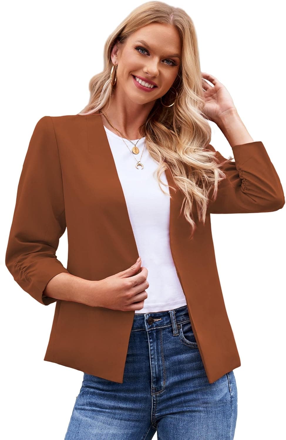 luvamia Blazers for Women 3/4 Sleeve Dressy Business Work Casual Suit Blazer Jackets Open Front Cardigan