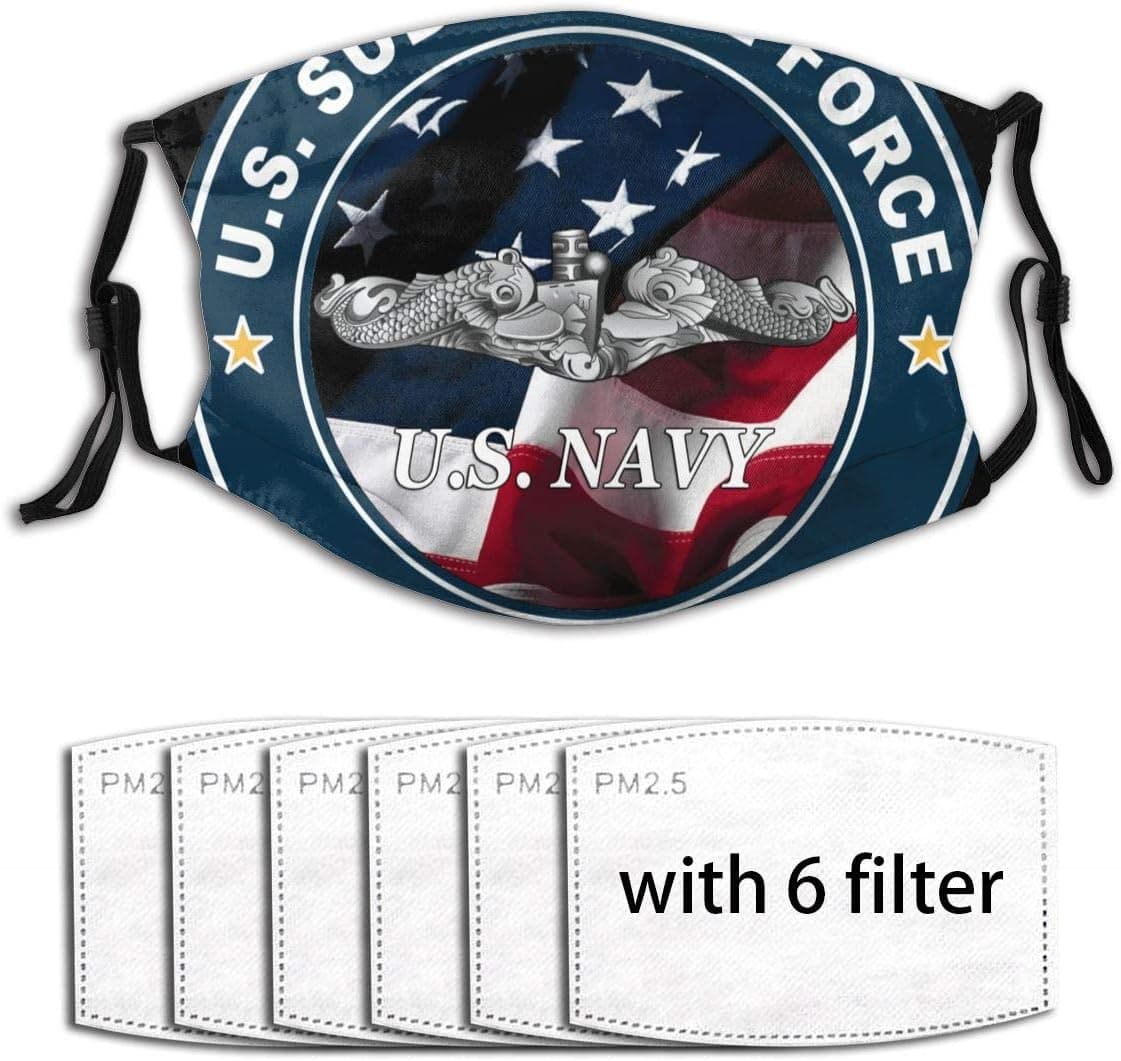 355 Us Navy Submarine Force Veteran Fashion Protective,Face Cotton Fabric with Filter Replaceable Anti-Fog Facial Protection for Kids Men Women