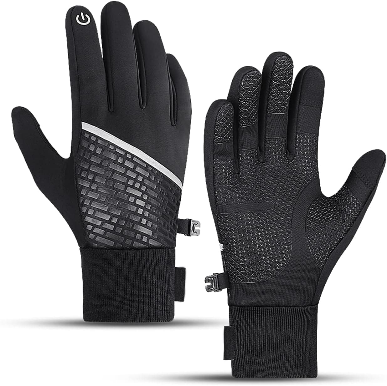 Winter Cycling Gloves for Men Women - Windproof Thermal Gloves with Touch Screen Non-Slip for Riding Bike MTB Running Driving Outdoor Sports (Black, Medium)