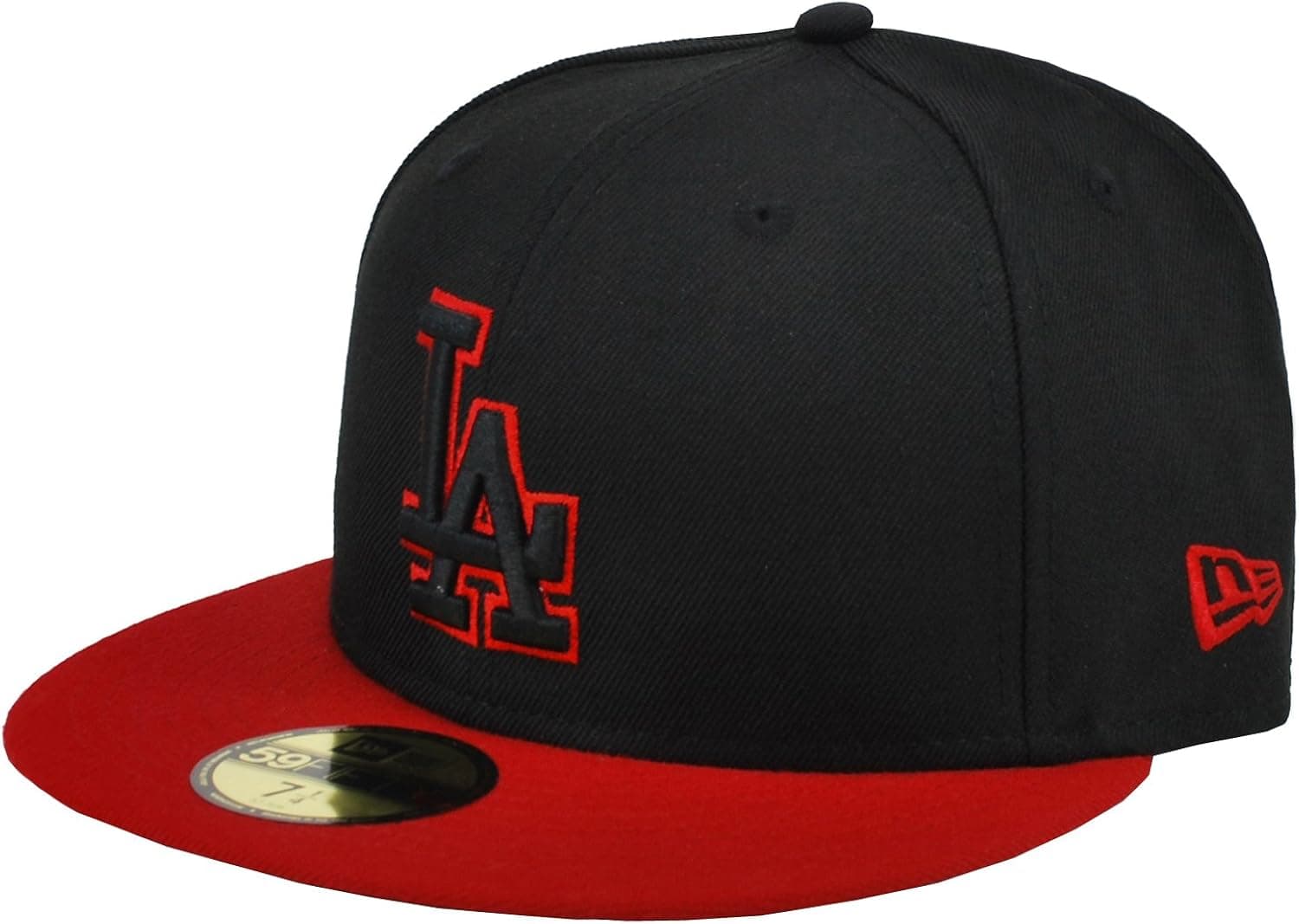 New Era MLB Hat Los Angeles Dodgers Black With Red Fitted Cap (7 1/2)
