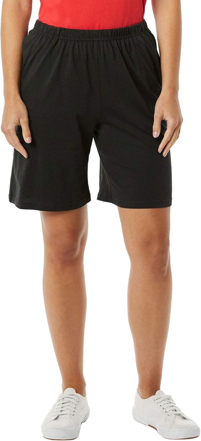 AmeriMark Women’s Shorts - Full Elastic Waist Athletic Bermuda Shorts - Ladies 100% Cotton Pull-On Golf Shorts with Pockets Black 5X