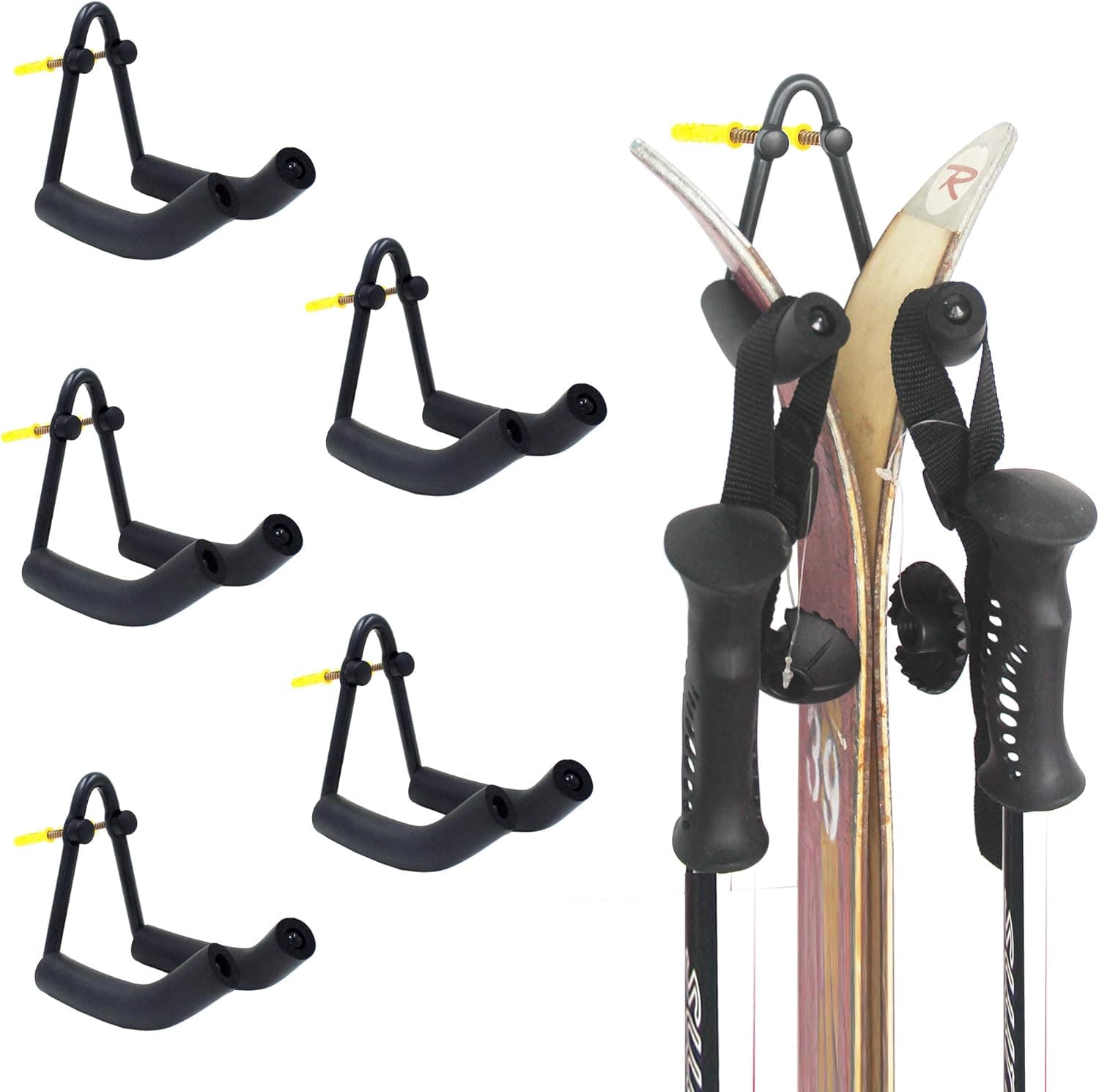 YYST V Style Ski Wall Mount Ski Wall Holder - Hold Your Skis and Poles - No Skis and Poles Included - No Scratches