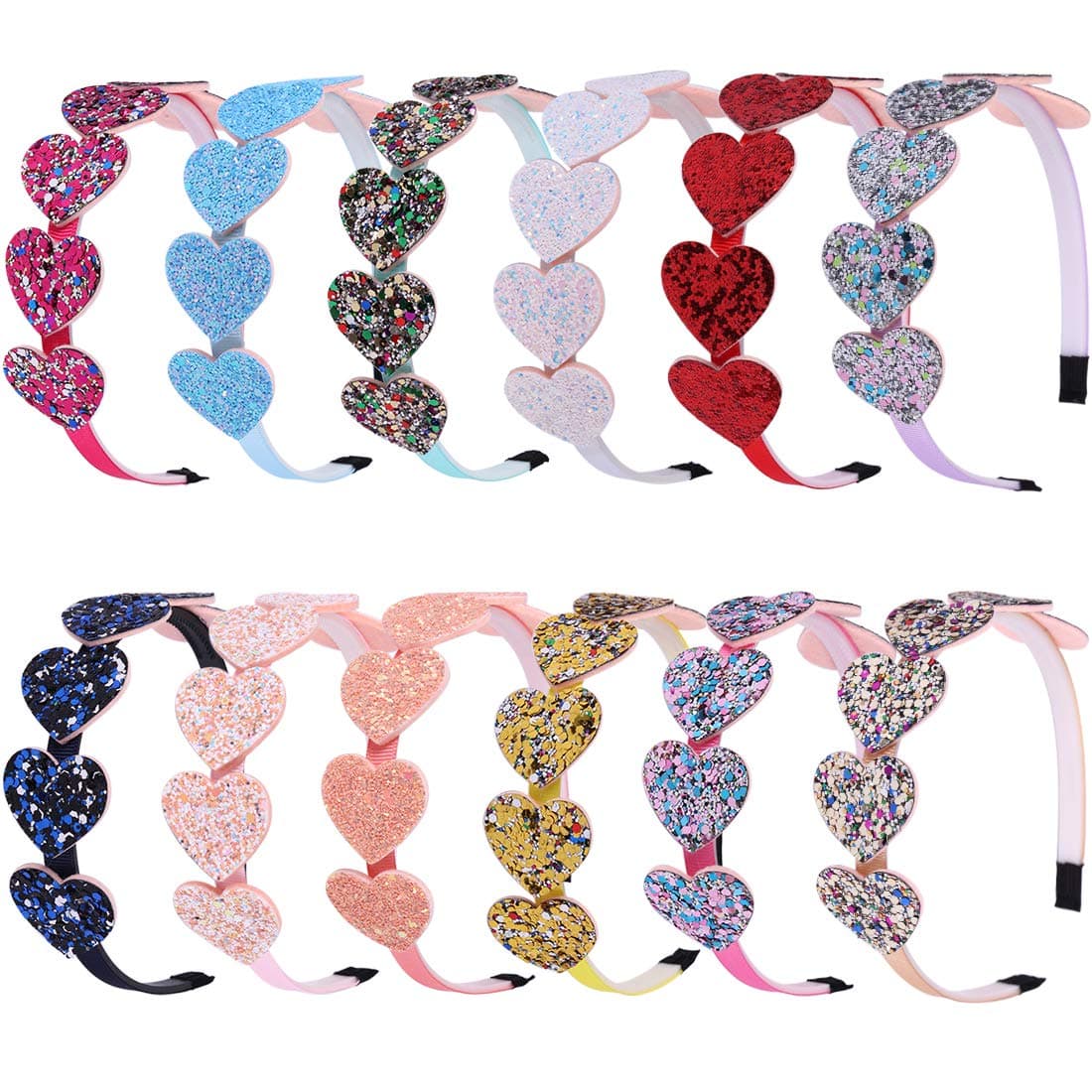 XIMA 12pcs Heart Glitter Headbands with Teeth For Girls Children Teens Gift for Valentine's Day (12pcs-Heart Girls Headbands)