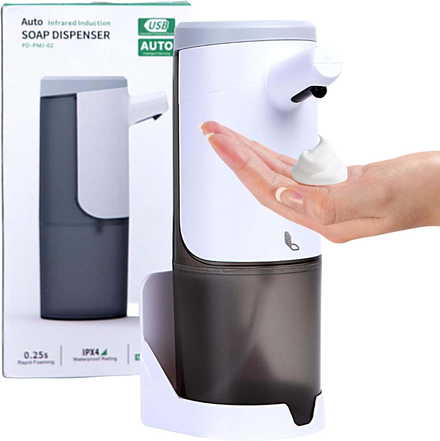 LYKO Automatic Soap Dispenser Foaming, USB Rechargeable Foaming Touchless Hand Soap Dispenser for Bathroom, White Soap Dispenser Pump Automatic, Automatic Dish Soap Dispenser for Kitchen Countertop