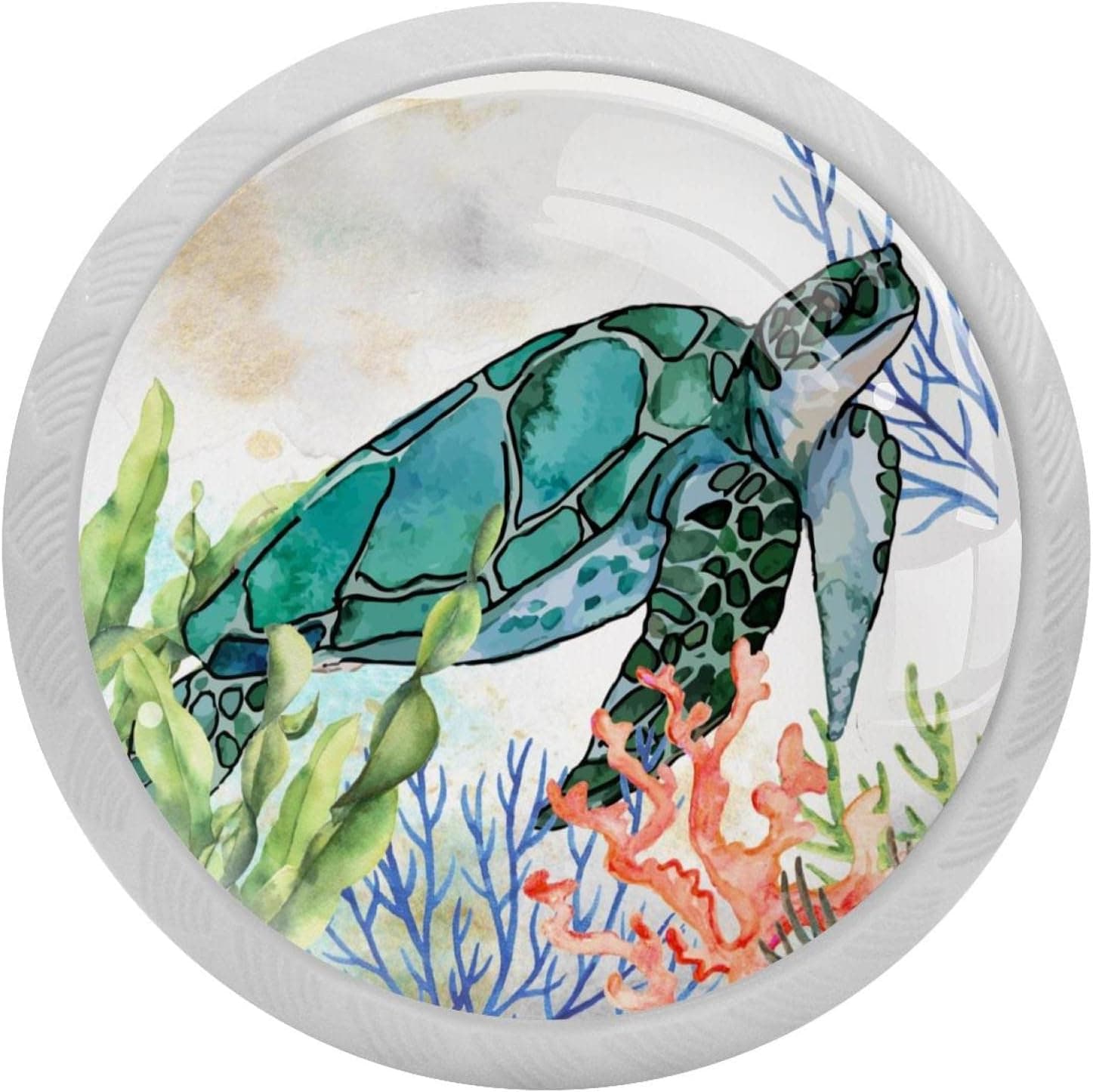 LORVIES 4 Pack 1.37" Fluorescence Ocean Sea Cabinet Knobs, Decorative Kitchen Handles Round Single Hole, Glass ABS Dresser Drawer Door Handles Pulls Knobs for Home Bedroom Bathroom (Sea Turtle)