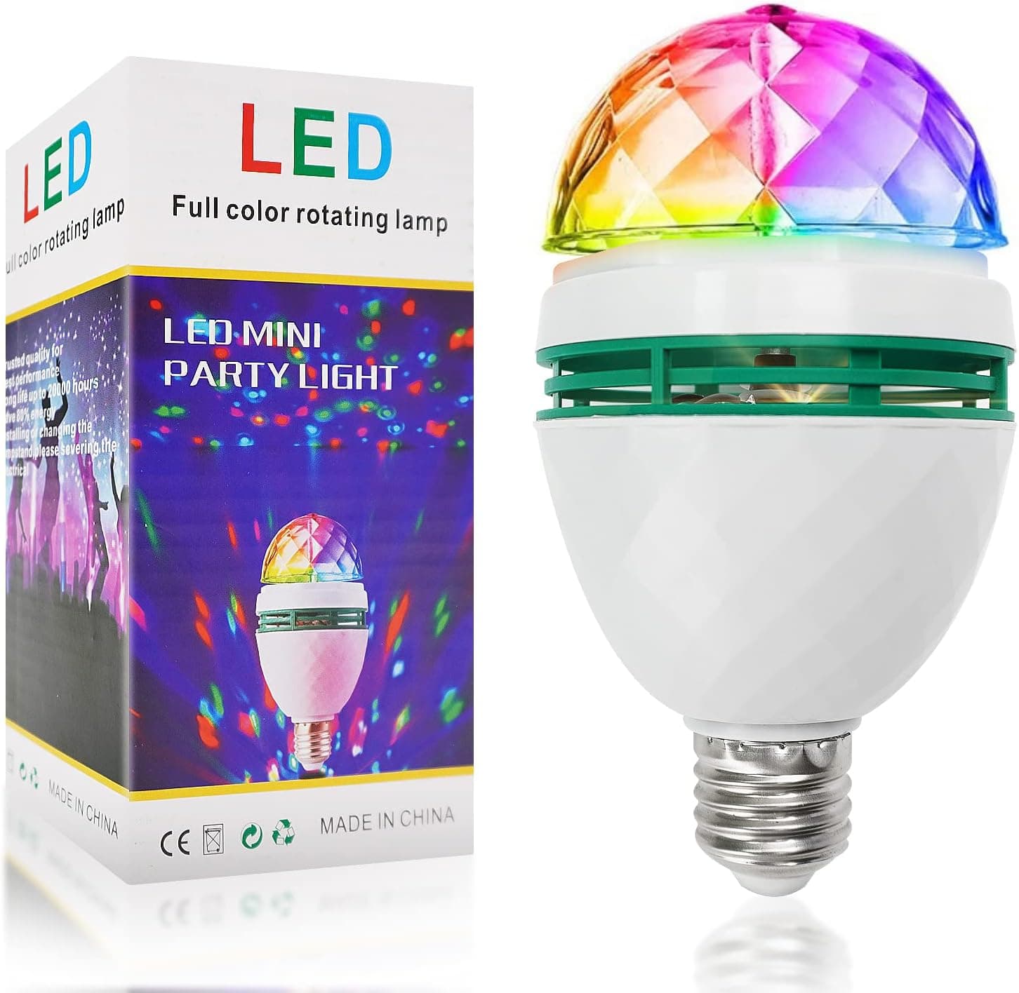 SUNETARY E26 E27 LED Rotating Disco Ball Light Bulb, 3W RGB Lightbulbs Strobe Light Bulb Multi Color Changing Spinning Lights for DJ Parties, Birthday, Club, Bar, Disco, Halloween, Christmas