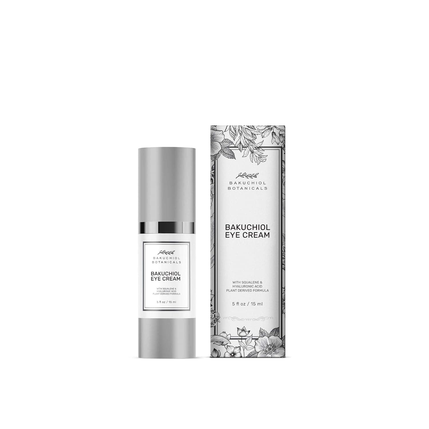 Bakuchiol Botanicals Eye Cream .5 Oz - Clinical Strength Bakuchiol with Aloe, Squalane, Hyaluronic Acid, Caffeine, Vitamin E, B5, B3 - All Natural Plant Derived Ingredients - Made in California USA
