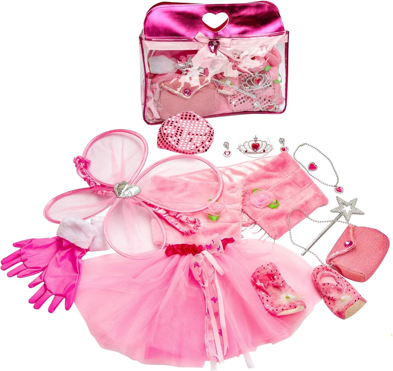Girls Princess Dress up Set Toiijoy 15Pcs Fairy Princess Role Play Costume Set with Carry Bag for Toddler Kids Ages 3-6yrs