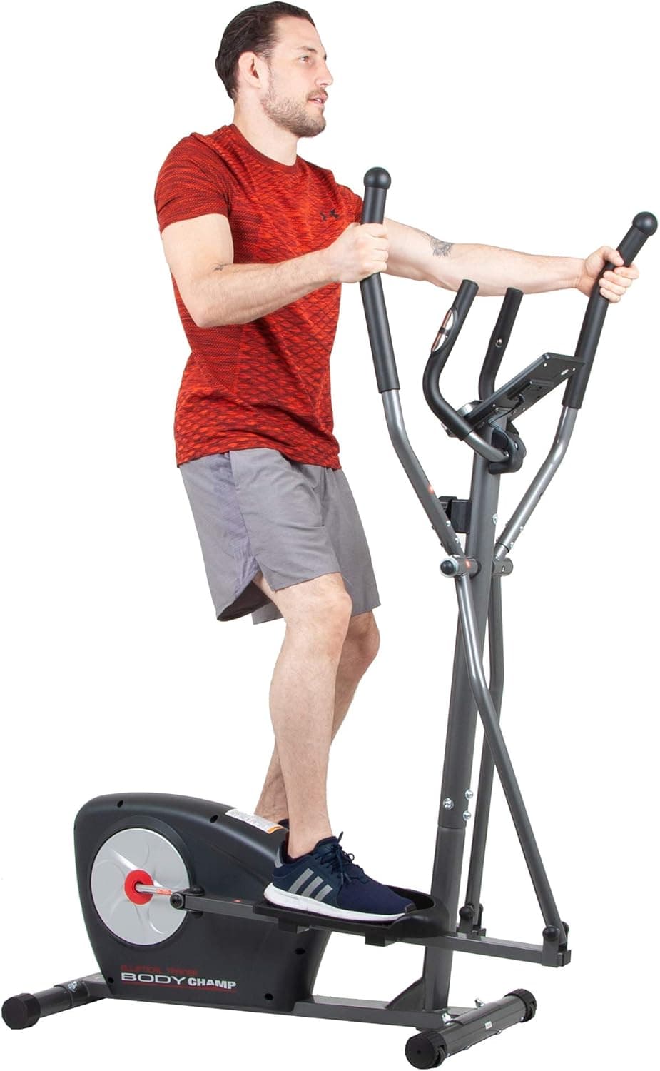 Body Champ New Elliptical Machine Trainer Magnetic Smooth Quiet Driven with LCD Media Holder Monitor and Pulse Rate Grips BR2117