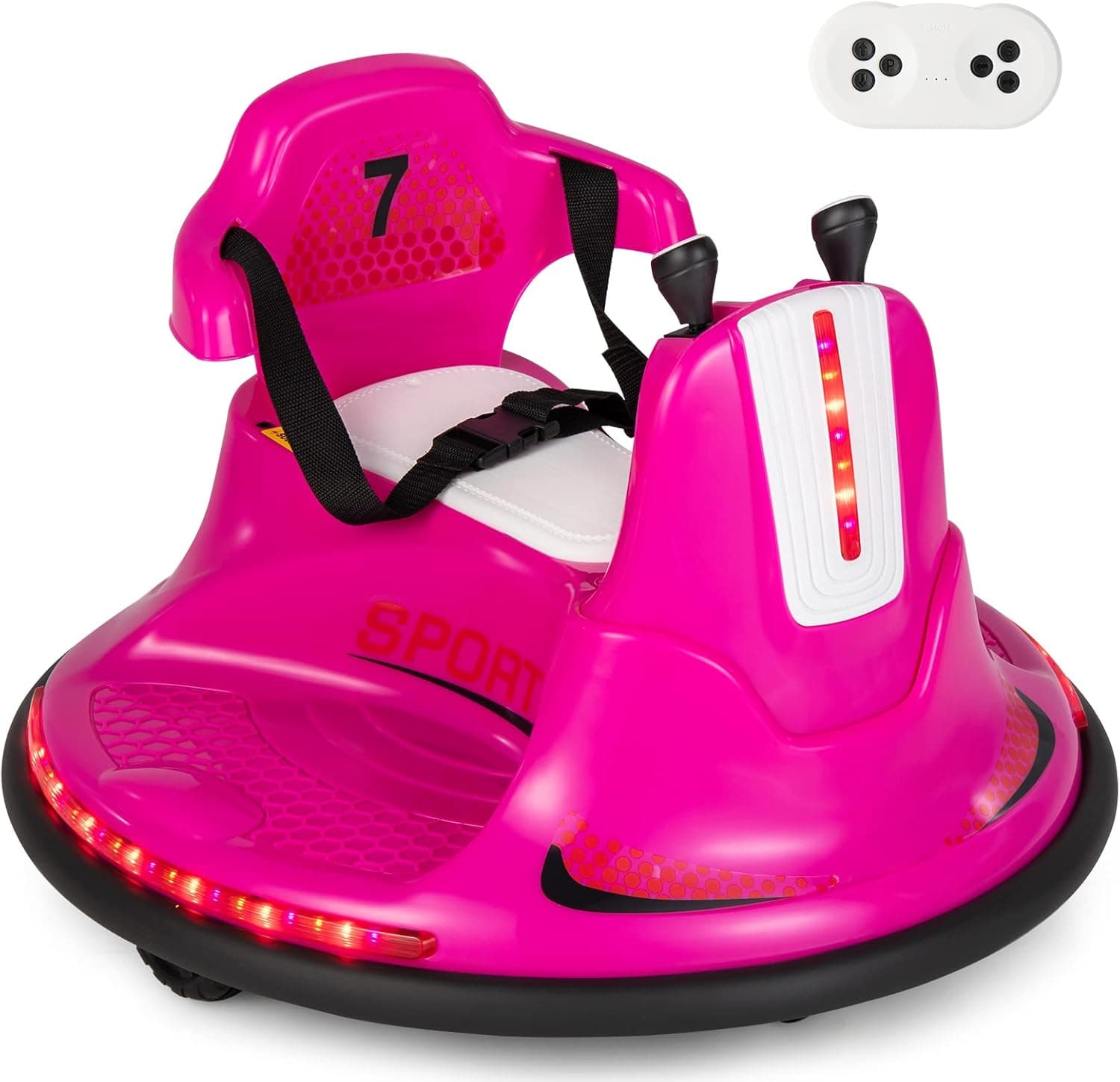 Costzon Bumper Car, Battery Powered Electric Vehicle w/Remote Control, Safety Belt, Music, Flashing Lights, Joysticks, 360 Degree Spin, 2 Driving Modes, Gift for Boy Girl, Ride on Car (Pink)