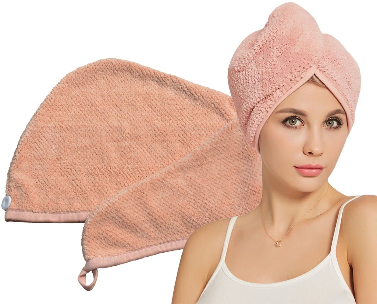 HOPESHINE Hair Drying Towels Microfiber Soft Twist Hair Turban Wrap Fast Drying Cap Great Gift for Women (Mistyrose)