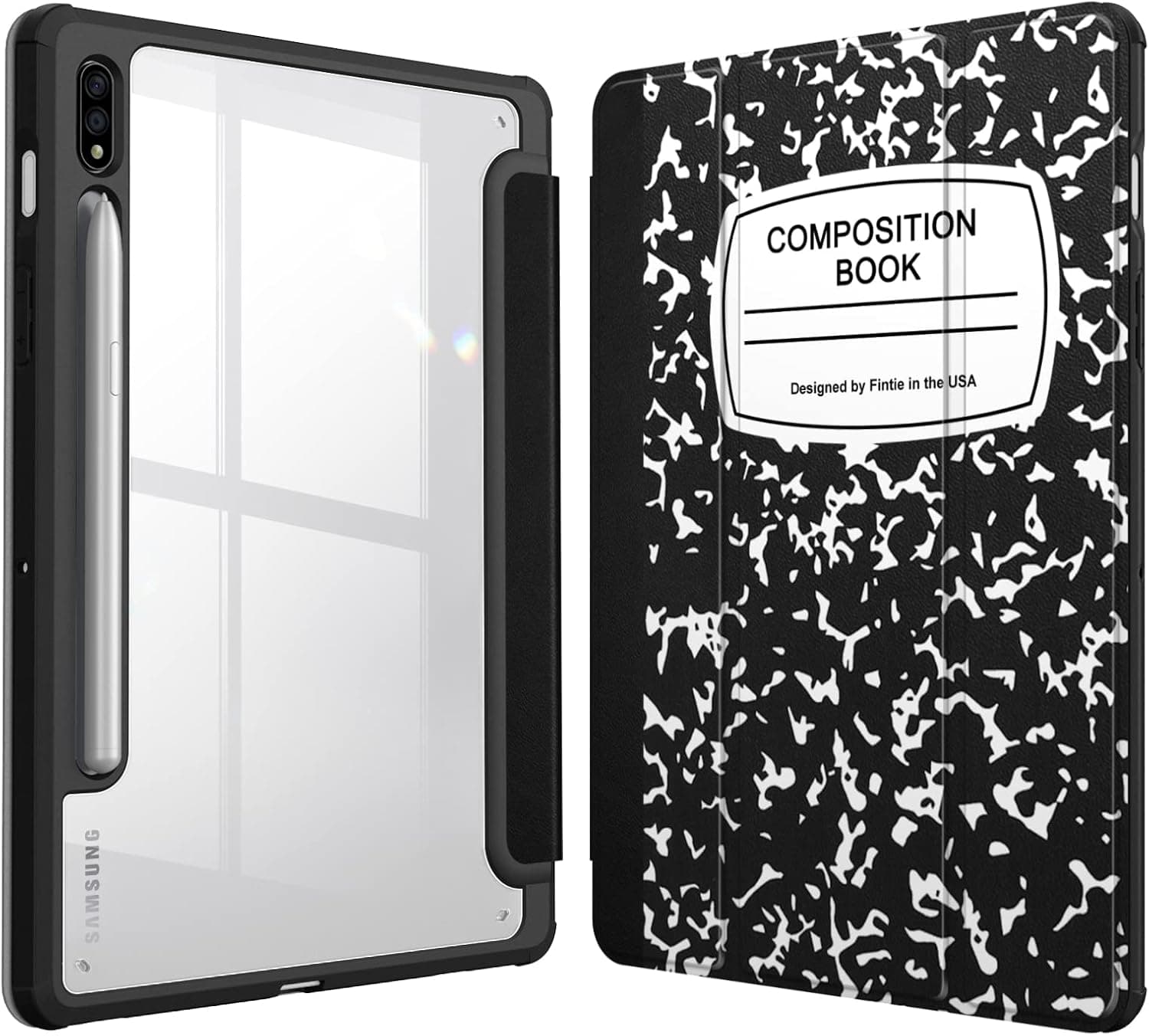 Fintie Hybrid Slim Case for Samsung Galaxy Tab S8/Tab S7 11 Inch (Model SM-X700/X706/T870/T875/T878) with S Pen Holder, Shockproof Cover with Clear Transparent Back Shell, Auto Wake/Sleep,Composition
