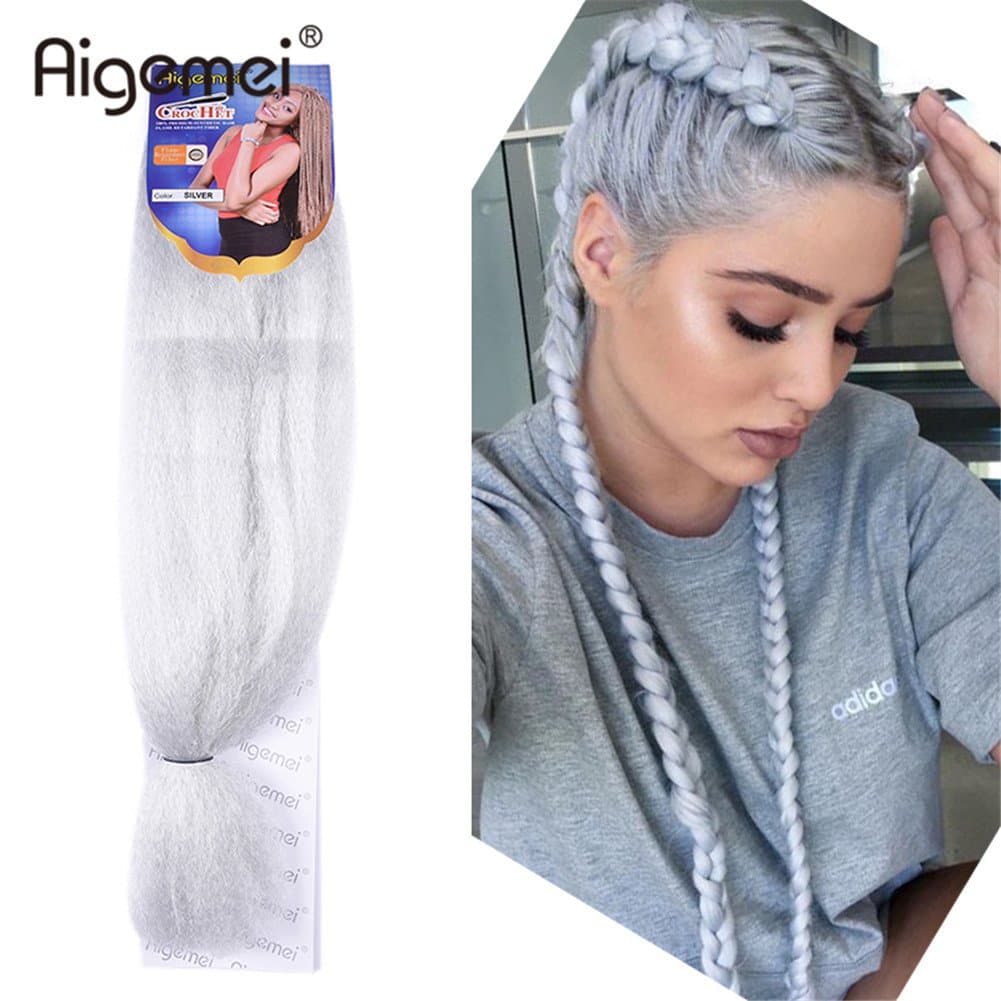 Aigemei Jumbo 100% Kanekalon 1Pcs/Lot Silver Braiding Hair Extensions Kanekalon 48Inch African Hair Braiding 57G/pc Synthetic Straight Crochet Braids Hairstyles