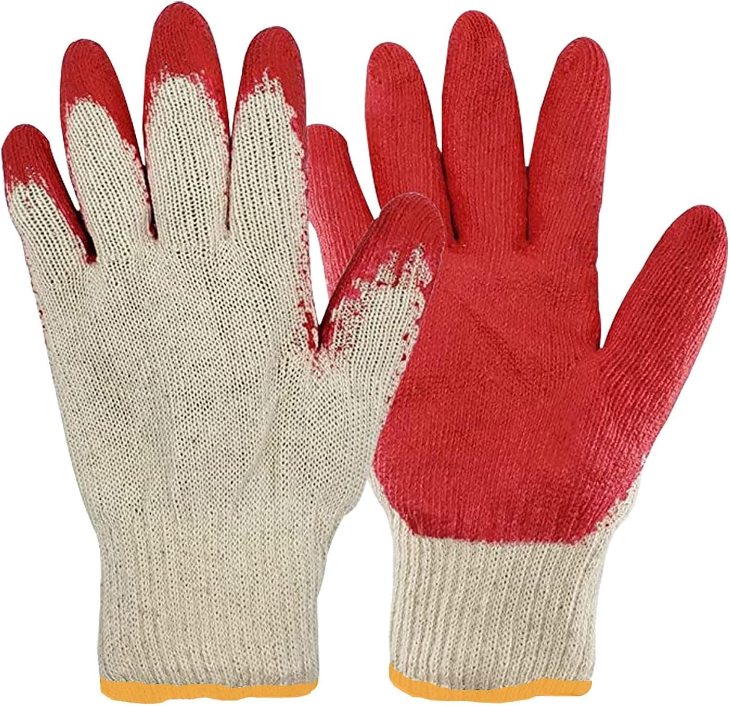 10 Pairs String Knit Red Palm Latex Dipped Work Gloves - Cotton Polyester Shell Safety Protection Gloves - Nitrile Coated - Made in Korea