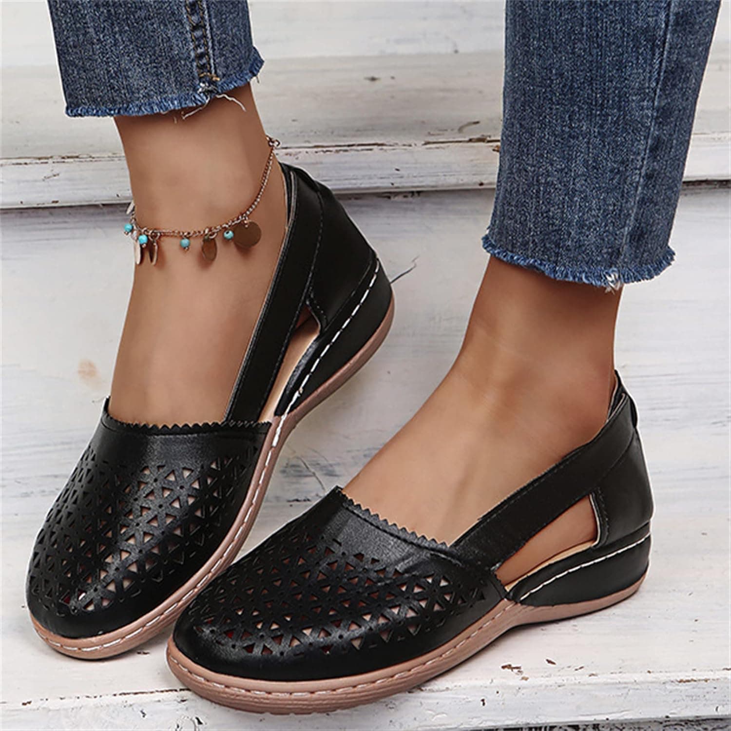 2022 New Women Wedges Orthopedic Hollow Out Pu Summer Vintage Sandals, Womens Hollow Out Vintage Sandals, Elegant Orthopedic Shoes, Best Gift for Mom and Sister