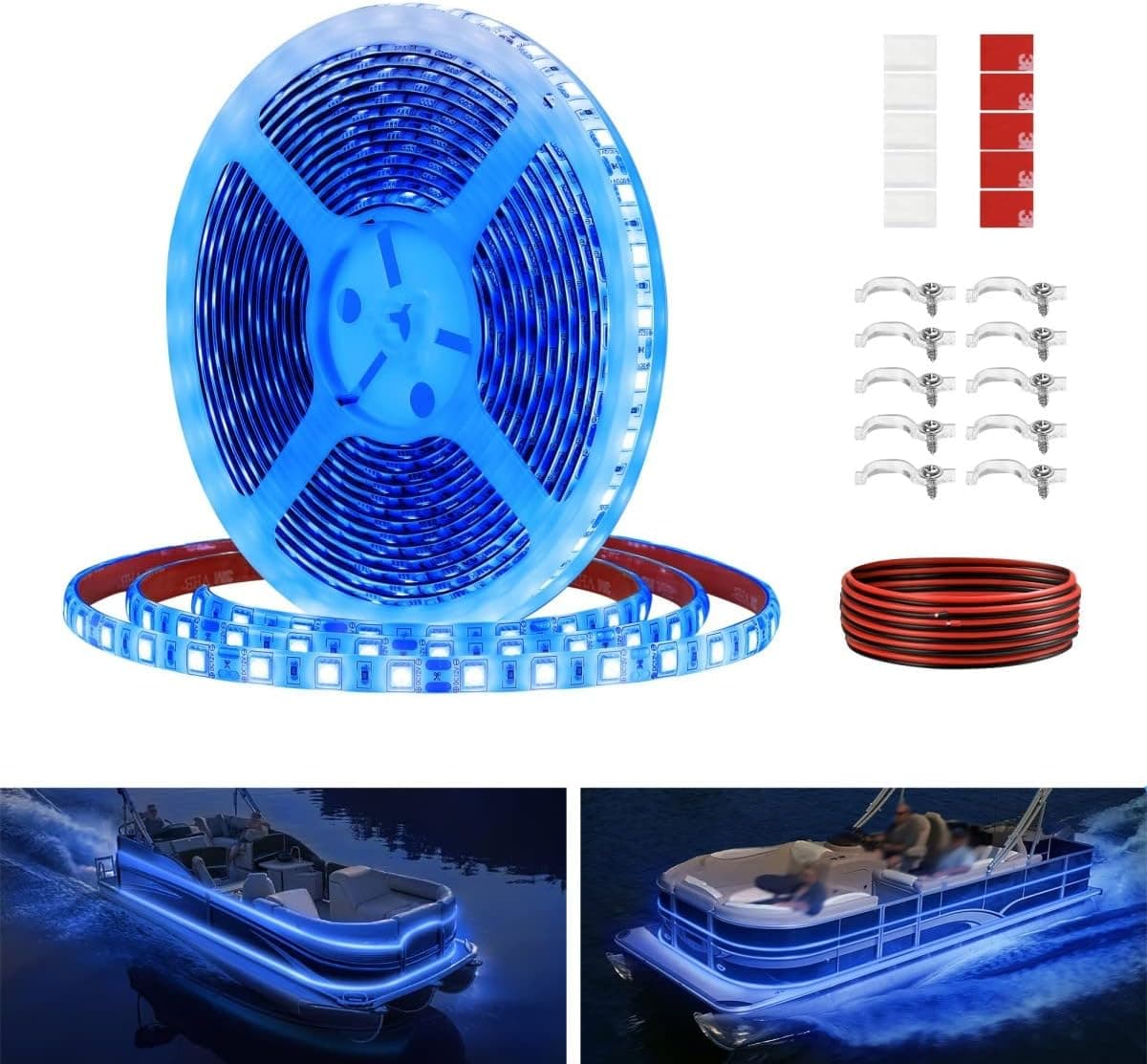 Vbakor Pontoon LED Strip Lights, 12V 5M/16.4FT Waterproof Marine LED Light Boat Interior Light, Boat Deck Light for Pontoon Fishing Boat, Extension Cable Included