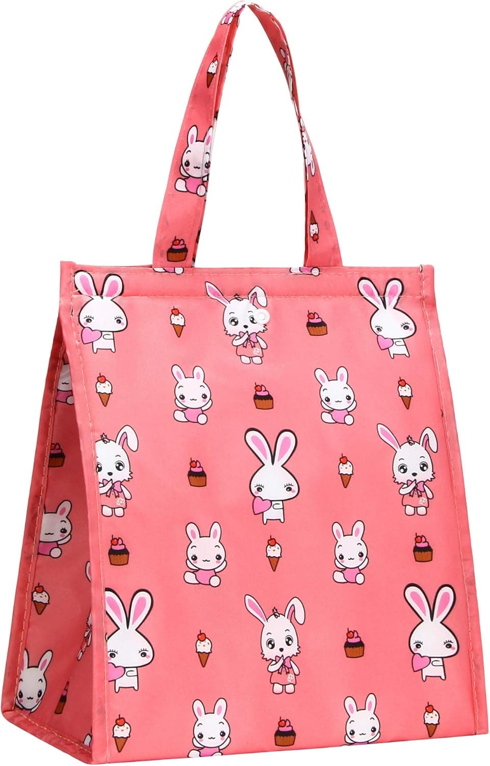 Foldable Lunch Bags for women Thermal Insulated Lunch Tote Bag Reusable Lunch organizer for Work Flamingos Picnic Bag Flower Lunch cooler Bag (Little Bunnies Pink)