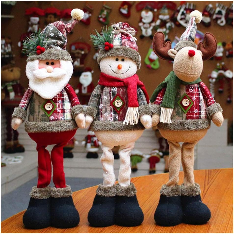 77JOK 3PCS/Set Super Cute Christmas Plush Toy Long Leg Standing Santa Clause Snowman Reindeer Doll Christmas Ornaments Dolls for Xmas Party House Holiday Decoration Christmas 19 × 7 inches (3PCS)