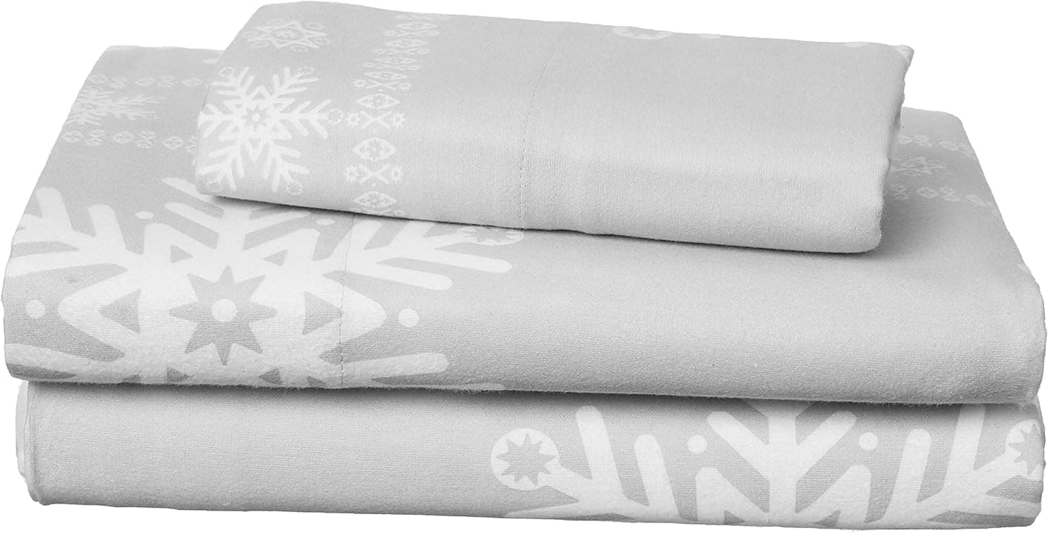 Amazon Brand – Pinzon Cotton Flannel Bed Sheet Set - Twin XL, Snowflake Grey