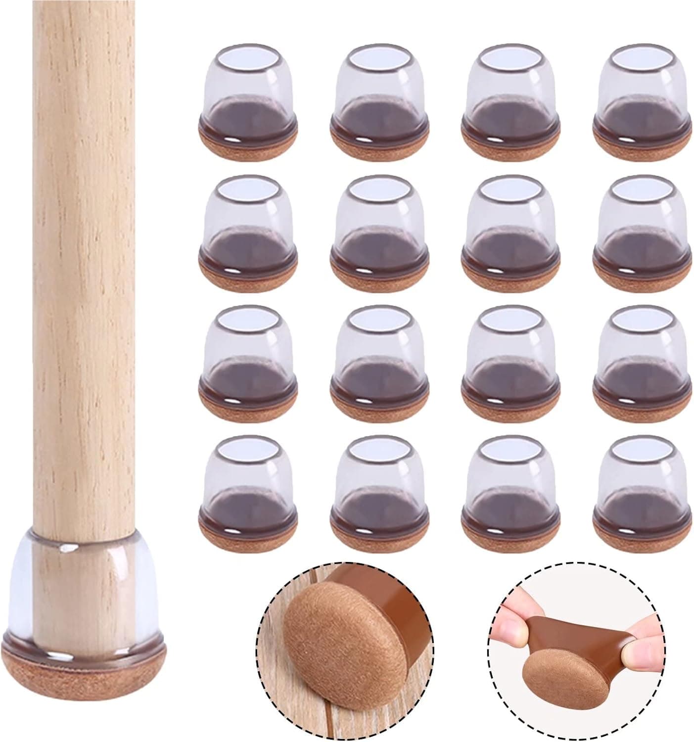 Silicone Chair Leg Floor Protectors, Newest TPR + Felt Pads Integrated Molding Rubber Furniture Pads for Hardwood Floors-16PCS Chair Leg Covers Protecting Floors from Scratches &Noise -Fit:1.1''-1.4''