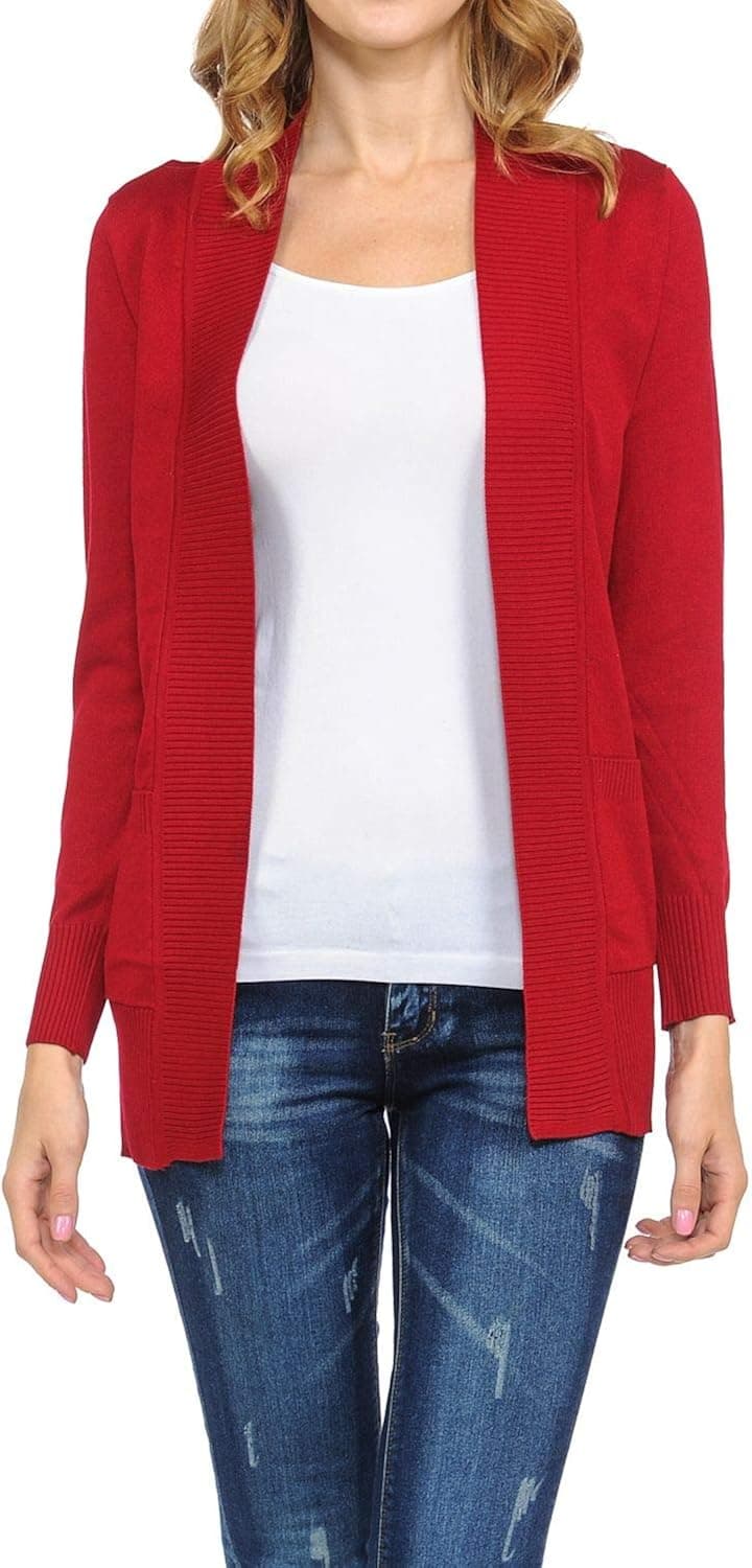 Women's Classic Casual Solid Open Front Sweater Knit Cardigan