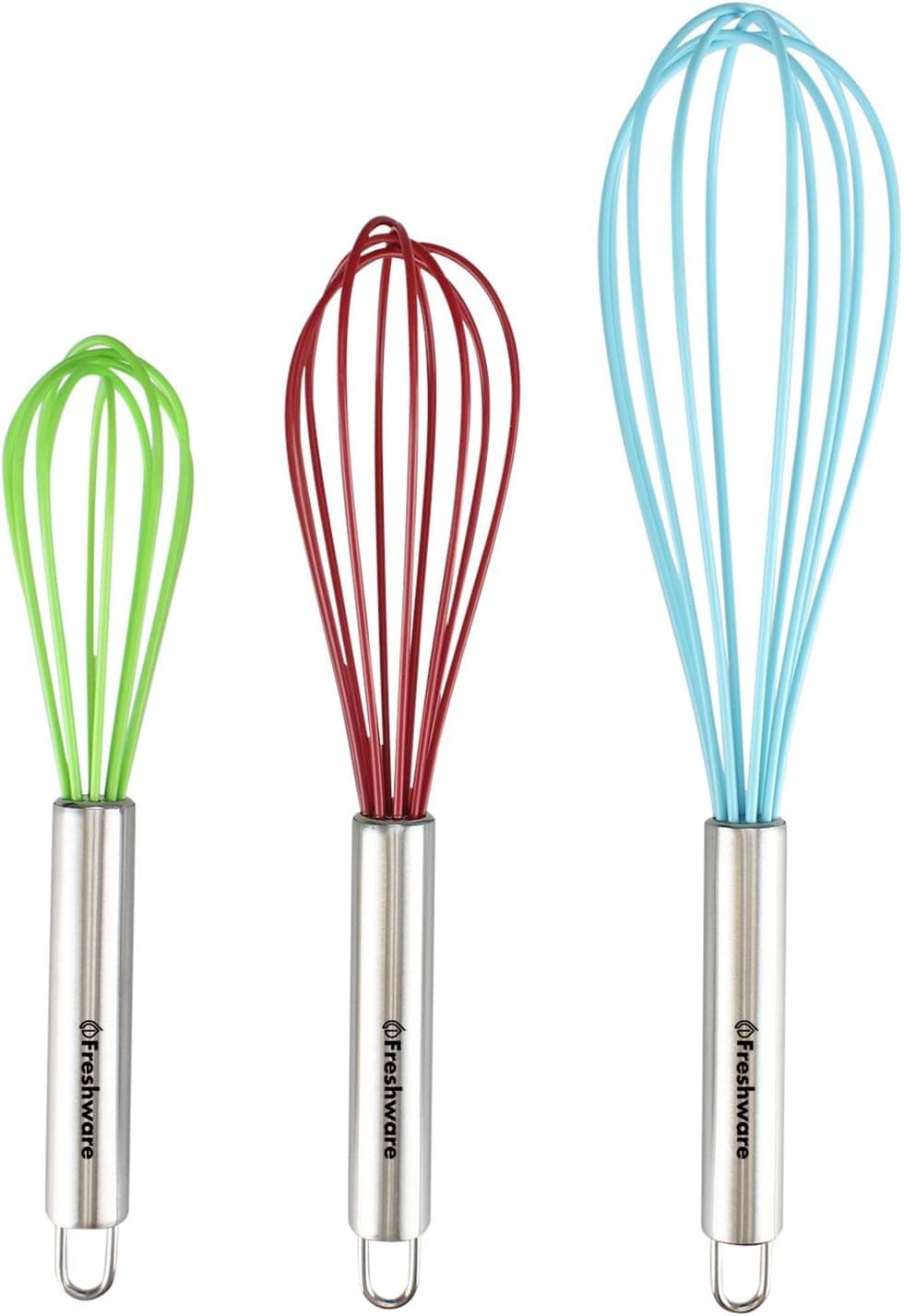 Freshware Colorful Silicone Whisks, Balloon Whisk Set, Wire Whisk, Egg Frothe.