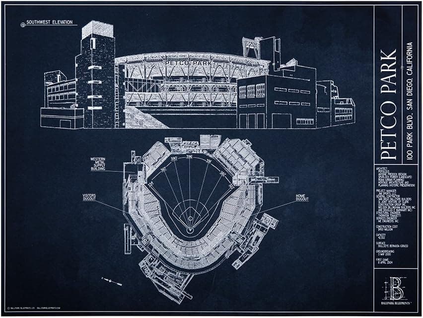 Petco Park Blueprint Style Print