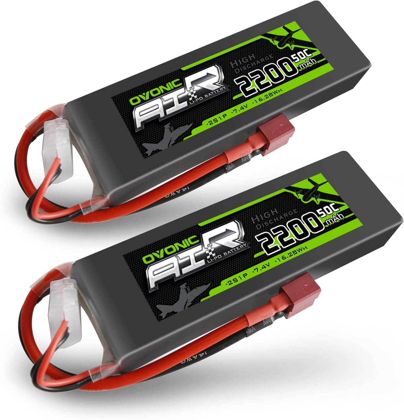OVONIC 2s Lipo Battery 50C 2200mAh 7.4V Lipo Battery Soft Case with Dean-Style T Connector for RC Evader BX Car RC Truck RC Truggy RC Airplane UAV Drone FPV(2 Packs)