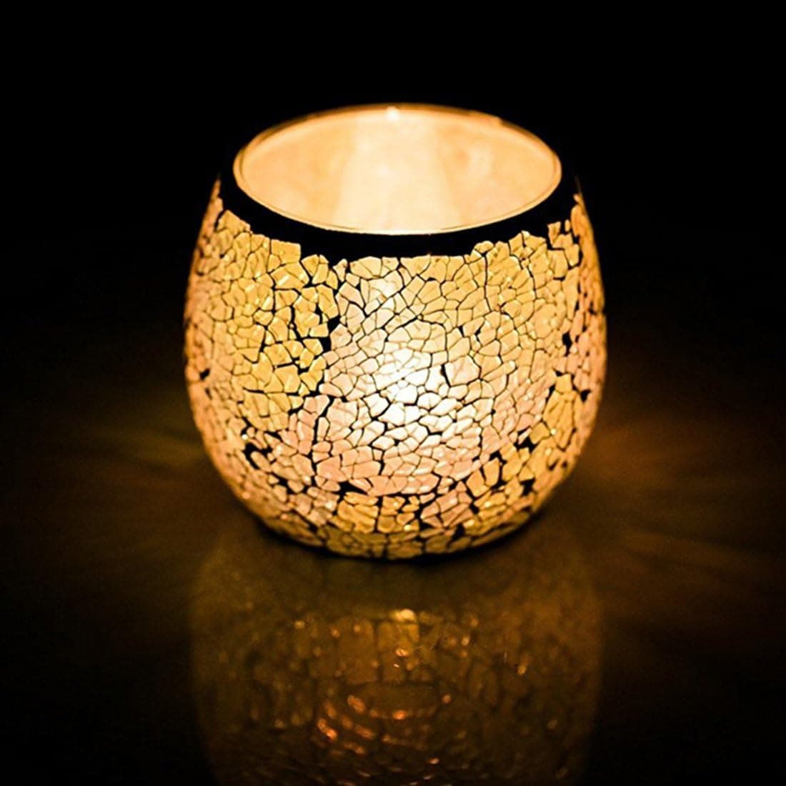 JABORN Mosaic Candle Holders Handmade Glass Tealight Candle Holder for Home Decoration Wedding Party Gift by 1 Pack