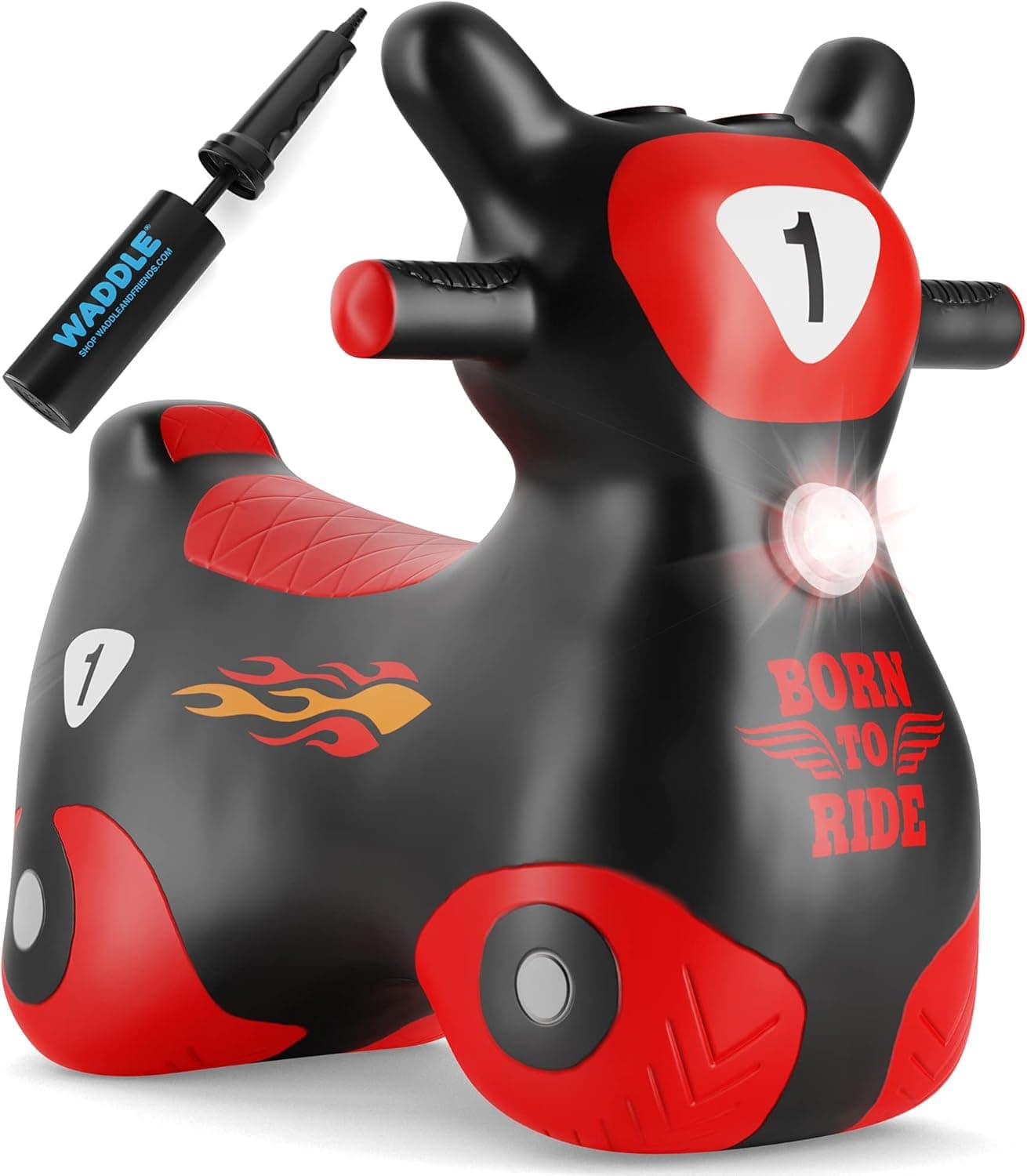 WADDLE Bouncy Hopper Inflatable Hopping Toy Scooter, Indoors and Outdoor Toy for Toddlers and Kids, Boys and Girls Ages 2 Years and Up (Black/Red Zoomer)