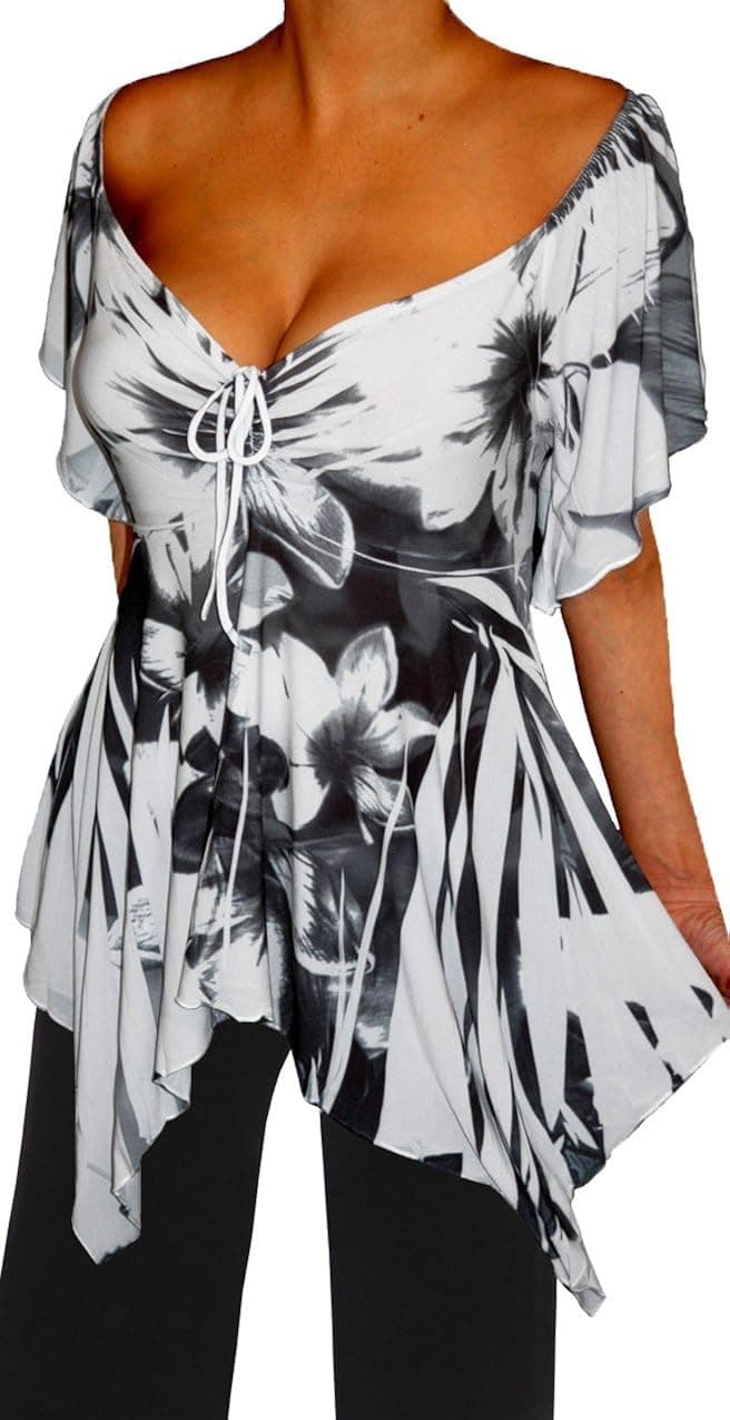 Funfash Plus Size Women New Slimming Empire Waist Short Sleeves Blouse Top Shirt