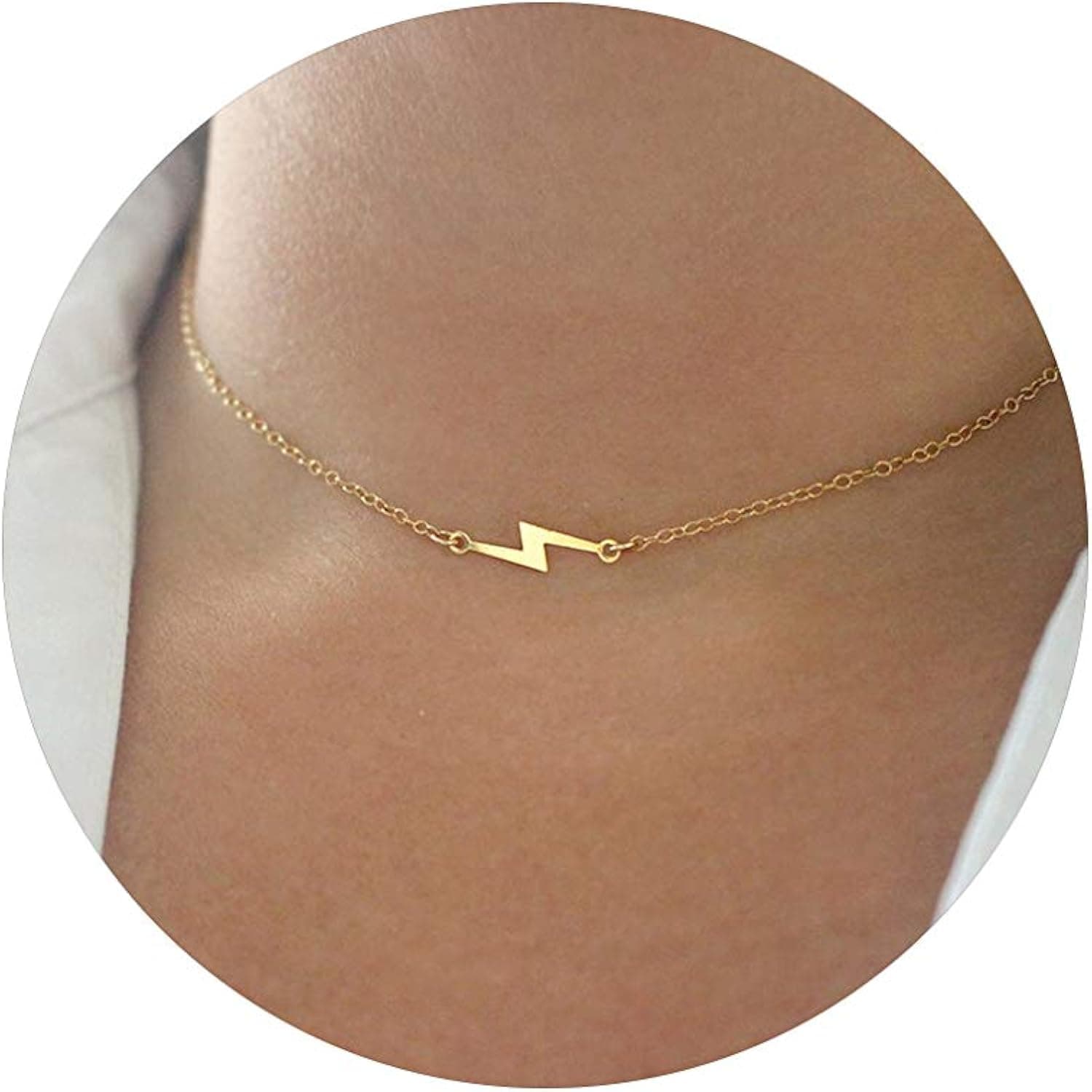 HEVOCY 14K Gold Plated Lightning Bolt Necklace Dainty Necklace Gold Charm Pendant Choker Necklaces for Girl Lightning Choker Necklace for Women