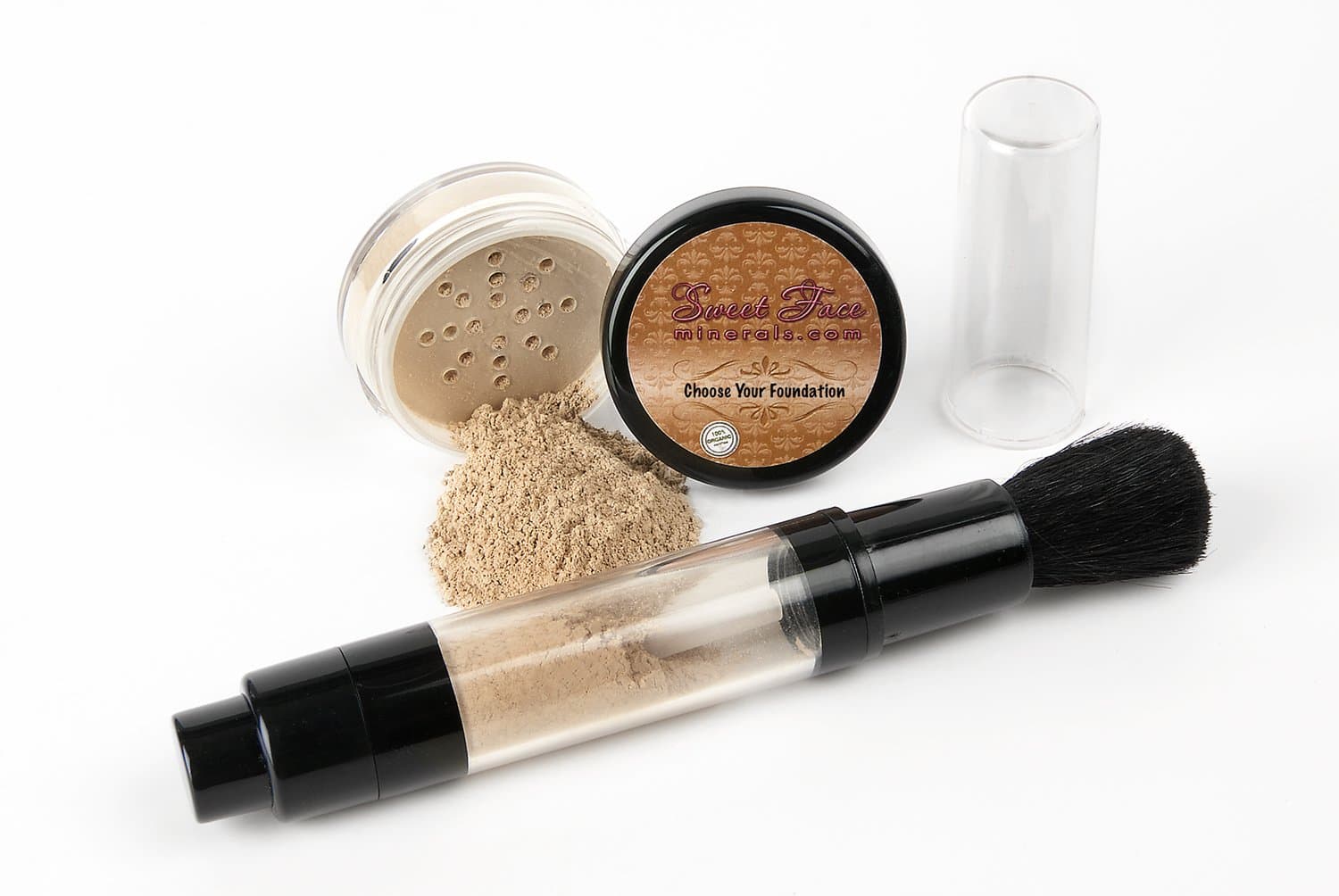 REFILL PUMP BRUSH & FOUNDATION Mineral Makeup Set Bare Skin Sheer Powder Cover Kit (Pink Bisque)