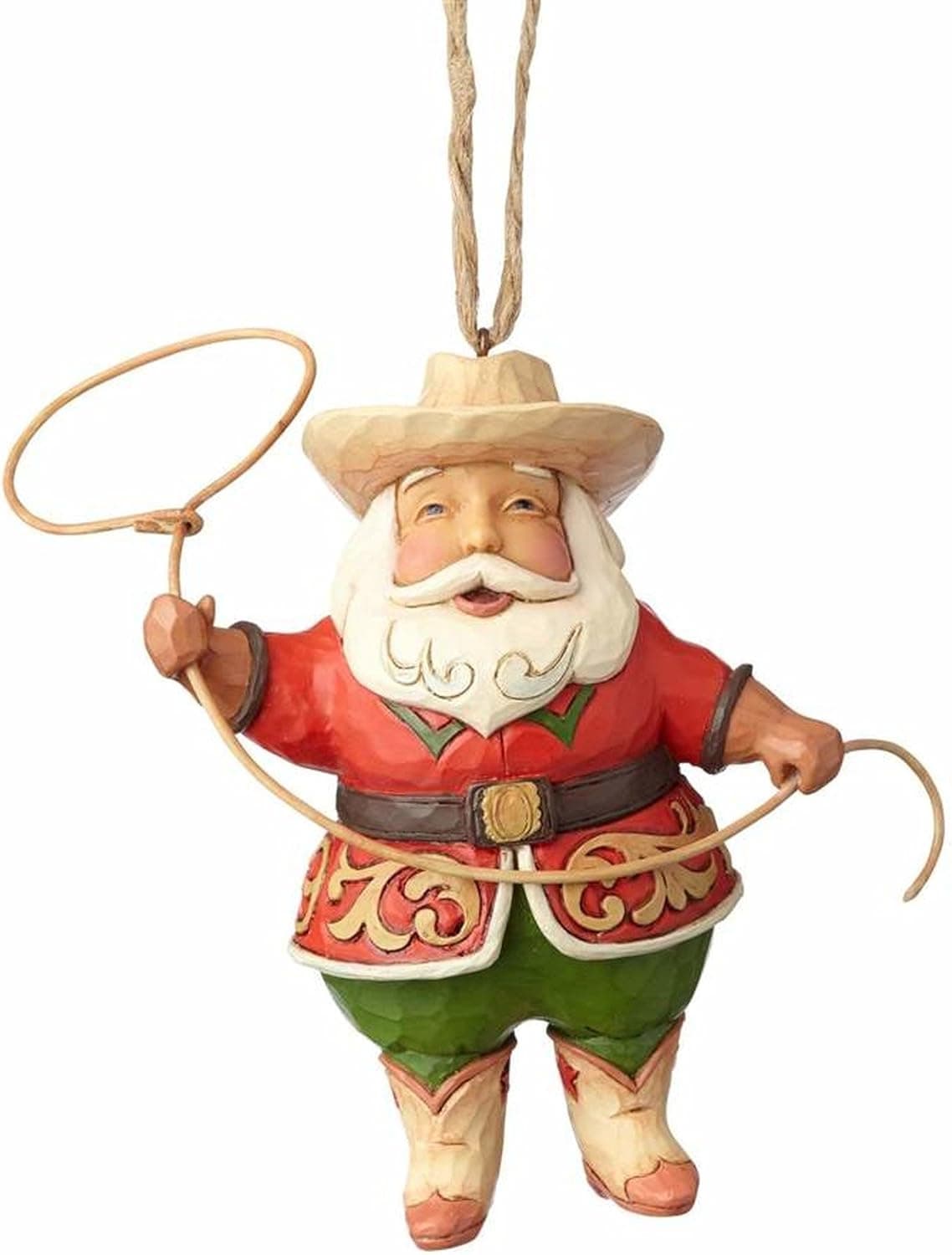 Enesco Jim Shore Heartwood Creek Cowboy Santa Stone Resin, 4.5” Hanging Ornament