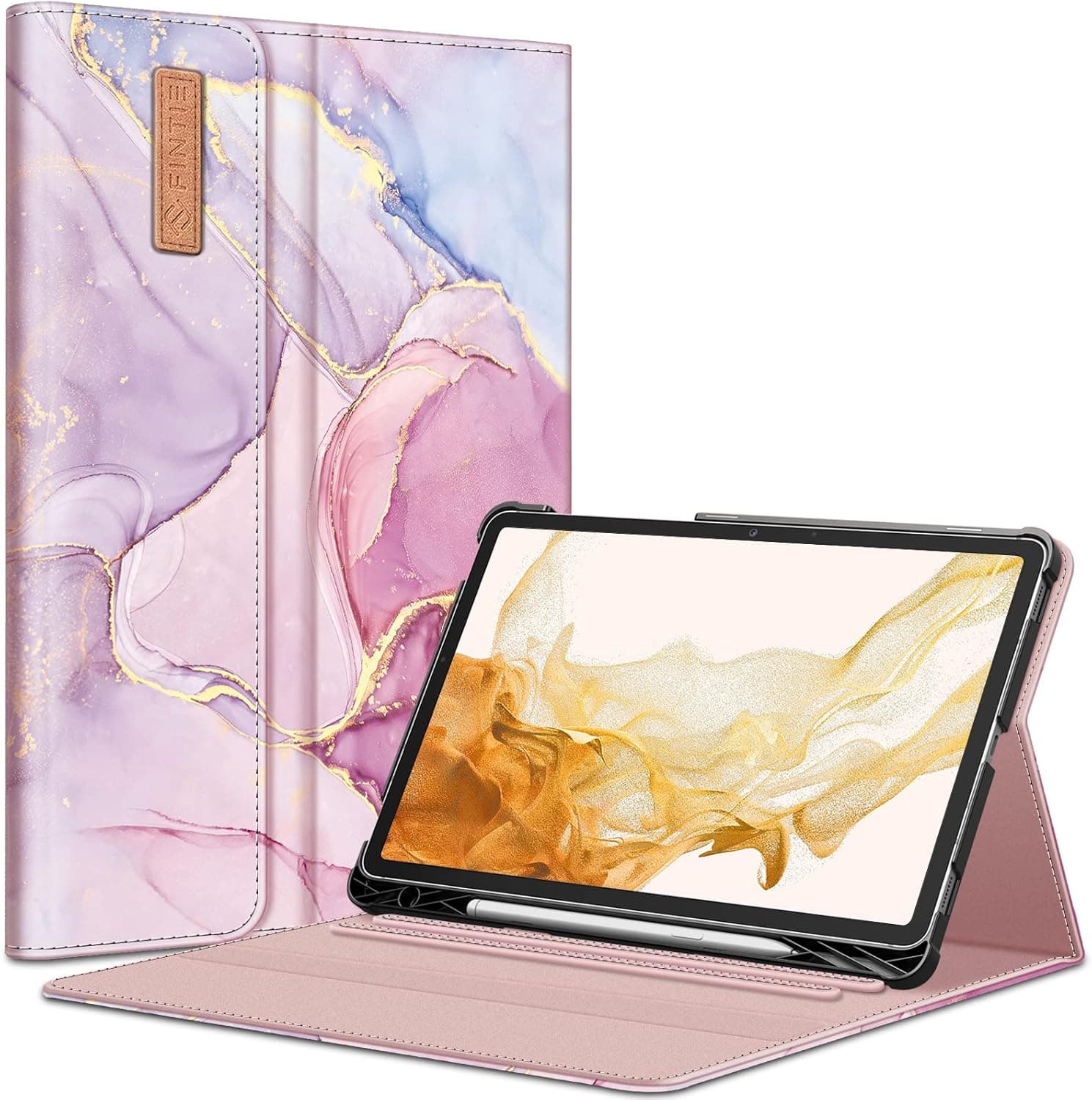Fintie Case for Samsung Galaxy Tab S8 Plus 2022/S7 FE 2021/S7 Plus 2020 12.4 Inch with S Pen Holder, Multiple Angle Portfolio Cover with Pocket Auto Sleep/Wake, Dreamy Marble