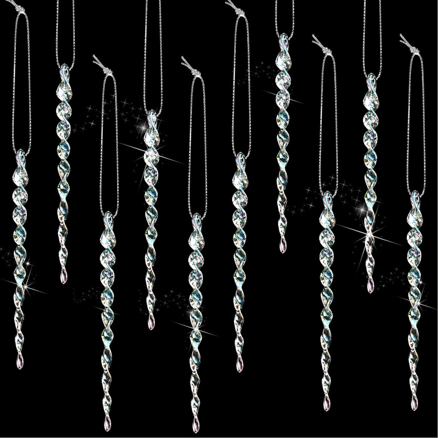 50 Pieces Tree Icicles for Christmas Icicle Ornaments Tree Plastic Icicle Twisted Christmas Tree Icicle Hanging Decoration for Winter Holiday Xmas Party Wedding (Multicolor, 5.9 Inch)
