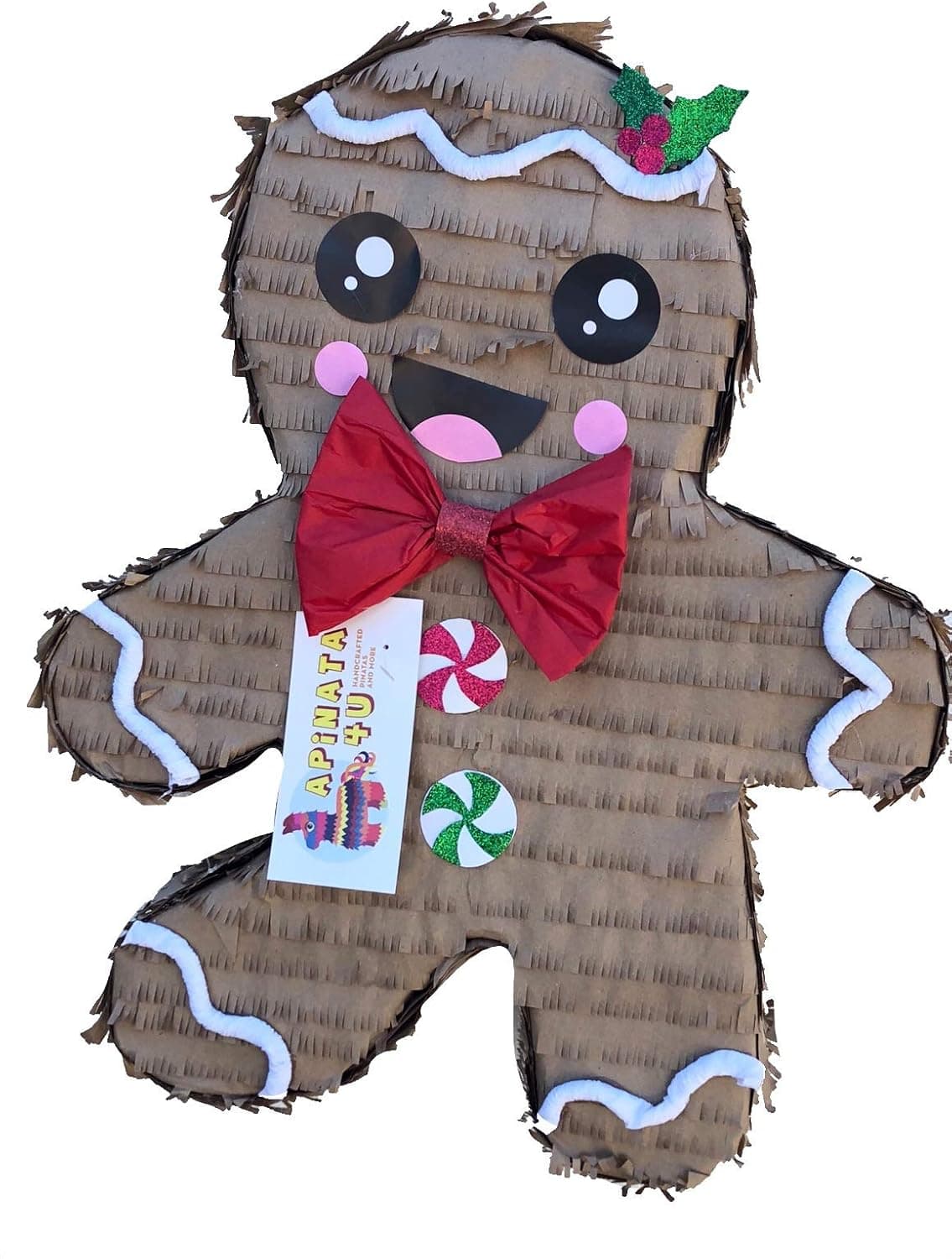 Gingerbread Man Pinata with Peppermint and Mistletoe Accents for Christmas Theme Party