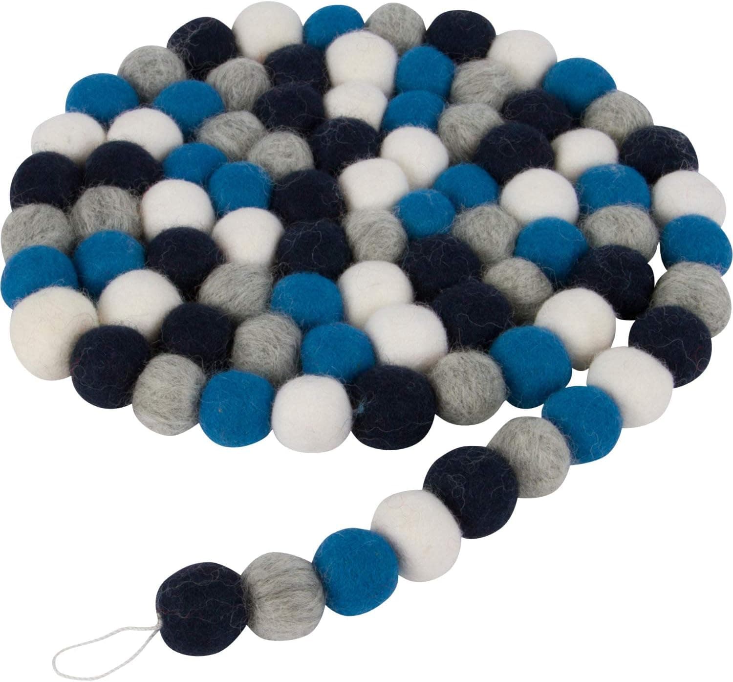 Orchid & Ivy 7 Foot Blue, Gray and White Wool Felt Ball Pom Pom Garland - Vintage Christmas Tree Decor Holiday Party Banner Decoration for Wall, Crafts, Kids Room