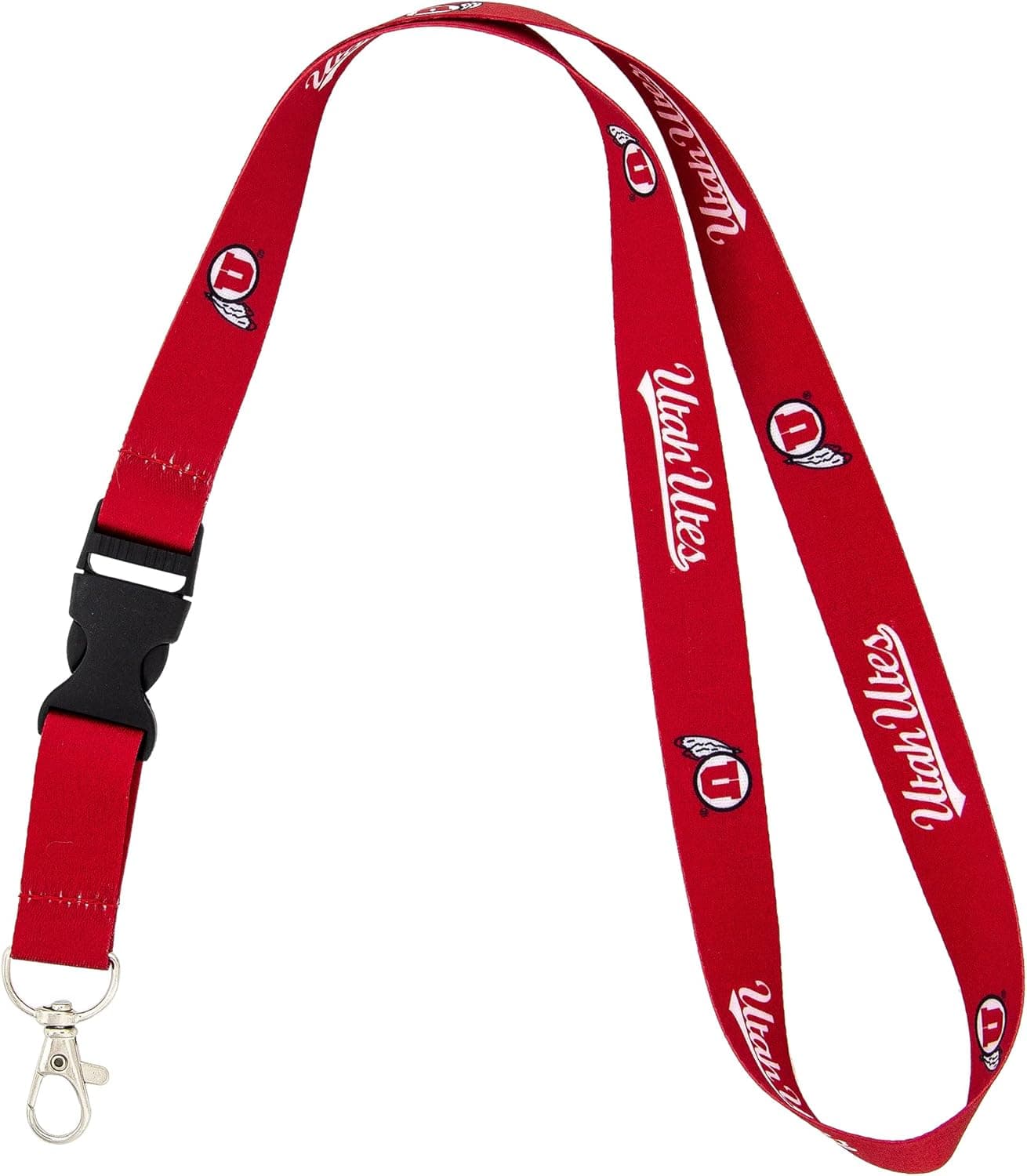 University of Utah Lanyard U of Utes Car Keys ID Badge Holder Lanyard Keychain Detachable Breakaway Snap Buckle (Red)