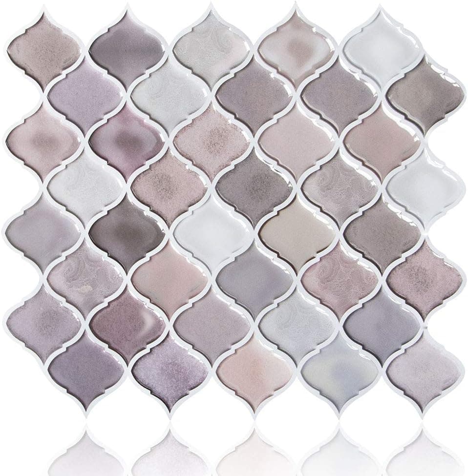 Peel and Stick Wall Tile for Kitchen Backsplash-Mist Color Arabesque Tile Backsplash, Self-Adhesive Wall Sticker for Kitchen Bathroom RV, Stick on Wall Backsplash