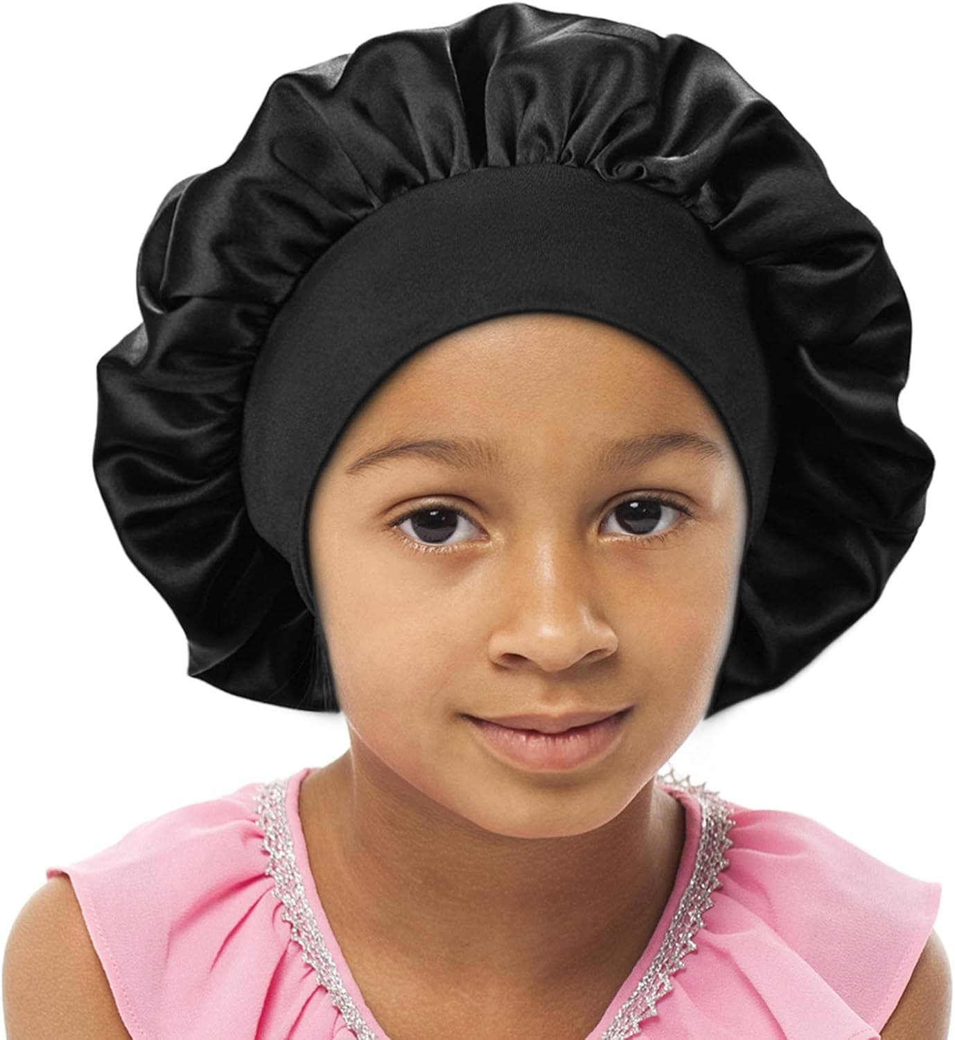 SENGTERM Kids Satin Bonnet Double Layer Wide Elastic Band Sleep Cap Hair Bonnet Silky Night Cap for Girls Toddler Child
