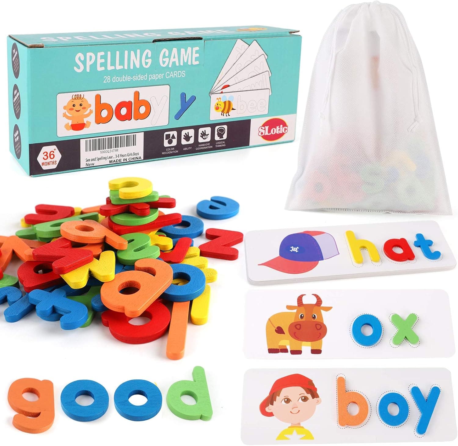 See and Spell Learning Toys, Spelling Game Sight Matching Letter Words Games Wooden Develops Alphabet Words Spelling Skills Block Great Gift Educational Preschool Toys for 3 4 Year Old Girls Boys