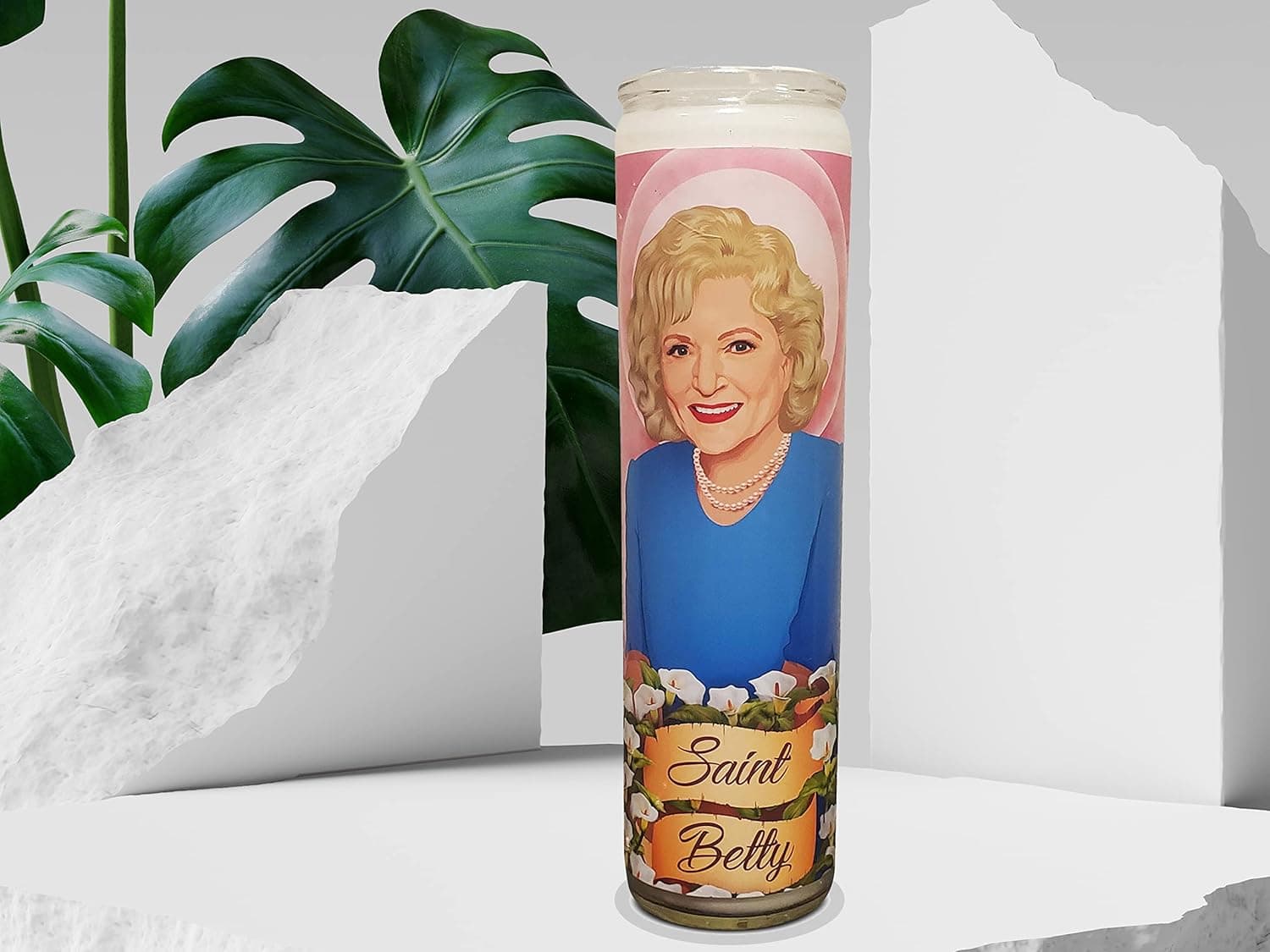 Saint Betty White Prayer Celebrity Candle - 8" white, unscented glass