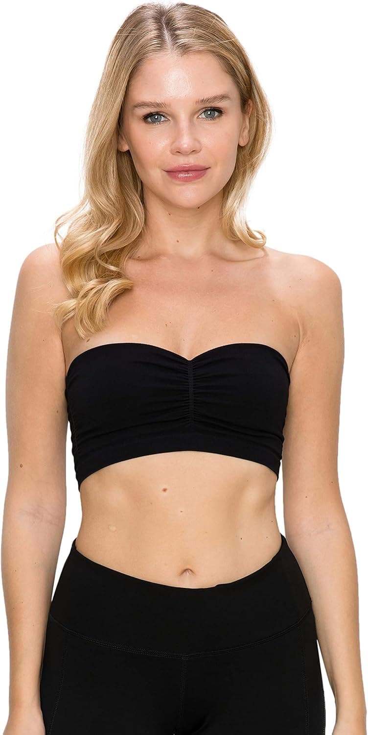 Kurve Women's Bandeau Tube Top – Ruched Front Strapless Bralette Seamless Crop Bra UV Protective Fabric UPF 50+ Made in USA