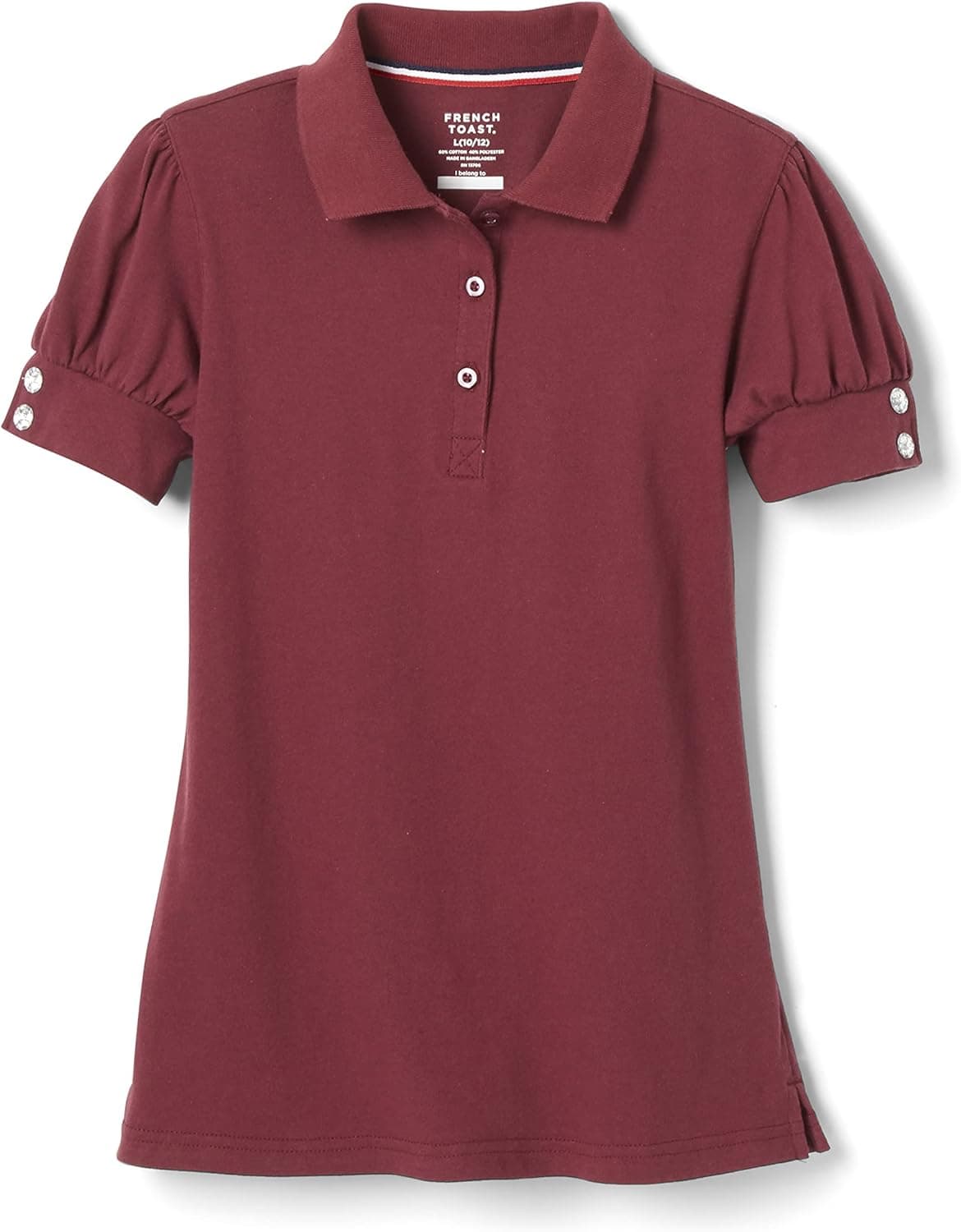 French Toast Girls' Short Puff Sleeve Polo Shirt with Rhinestone Buttons