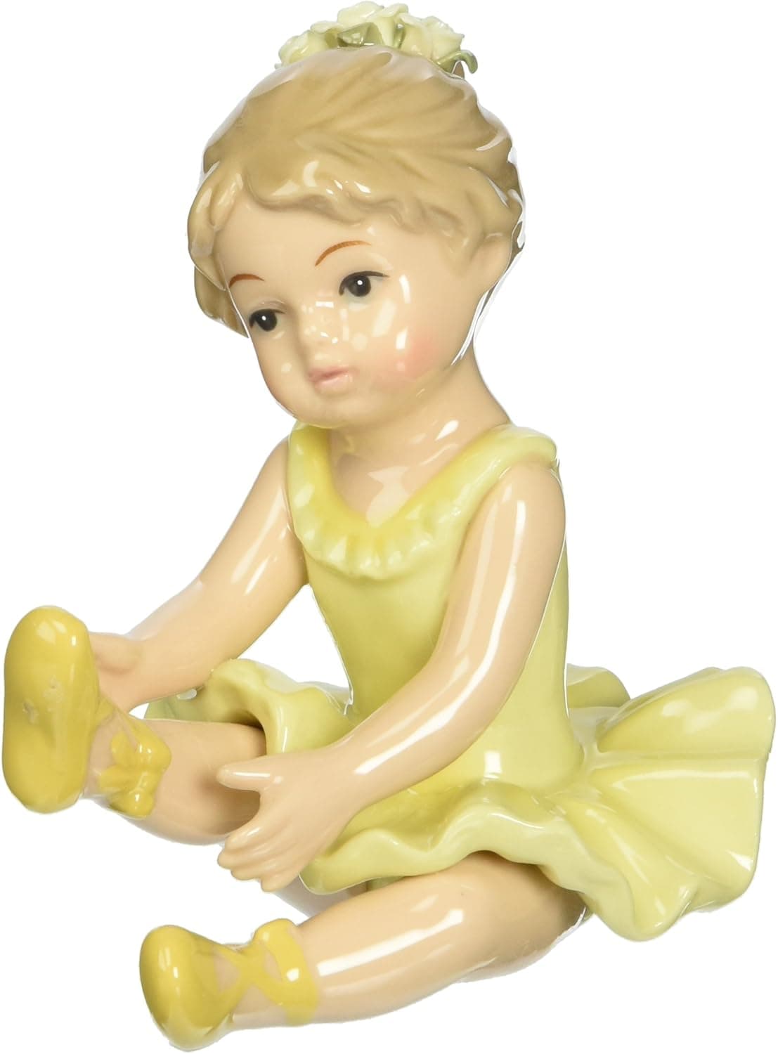 Cosmos 10622 Fine Porcelain Ballerina Stretching Her Leg Figurine, 3-7/8-Inch , Yellow