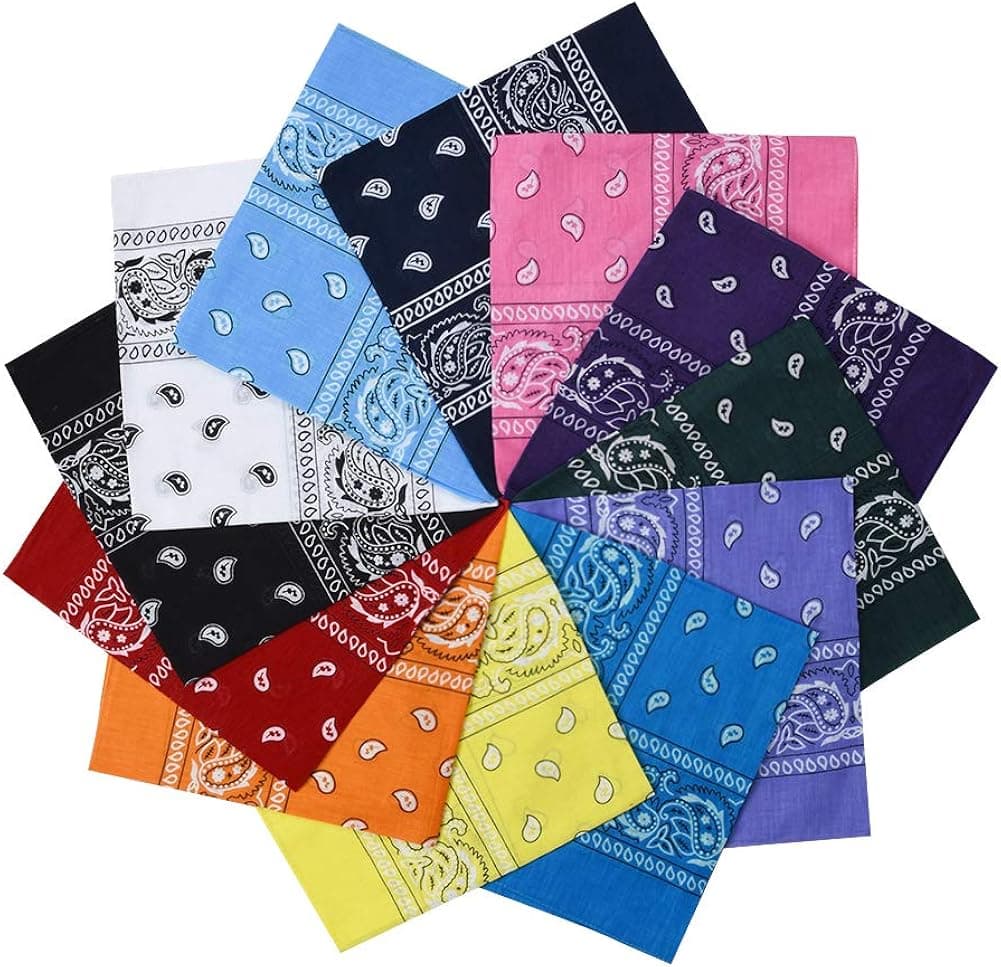 Lynz Pure 12Pcs Paisey Bandanas Cowboy Head Wrap Scarf for Women and Men 100% Cotton